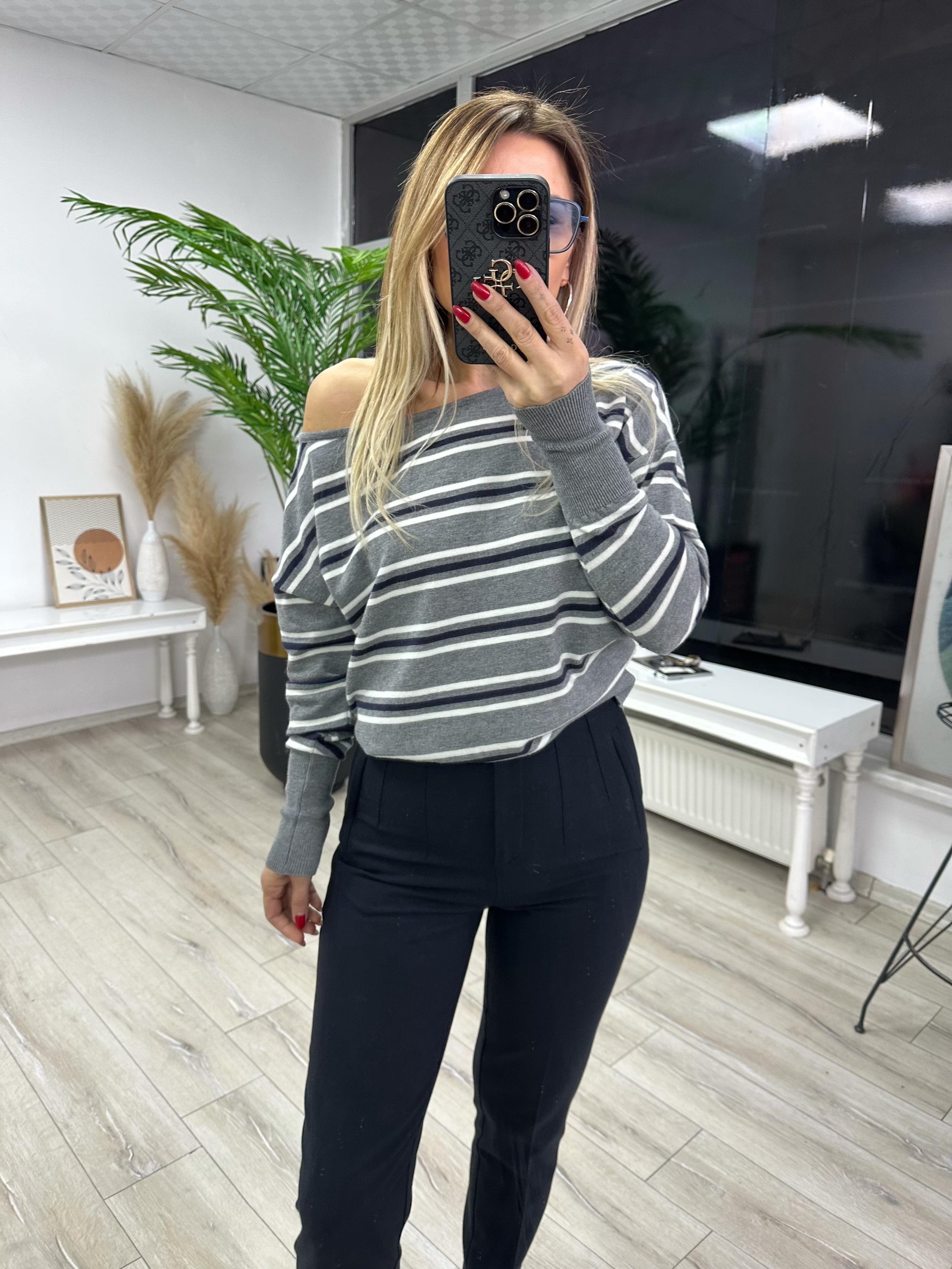 Lacivert Filetolu Yüksek Bel Pantolon 