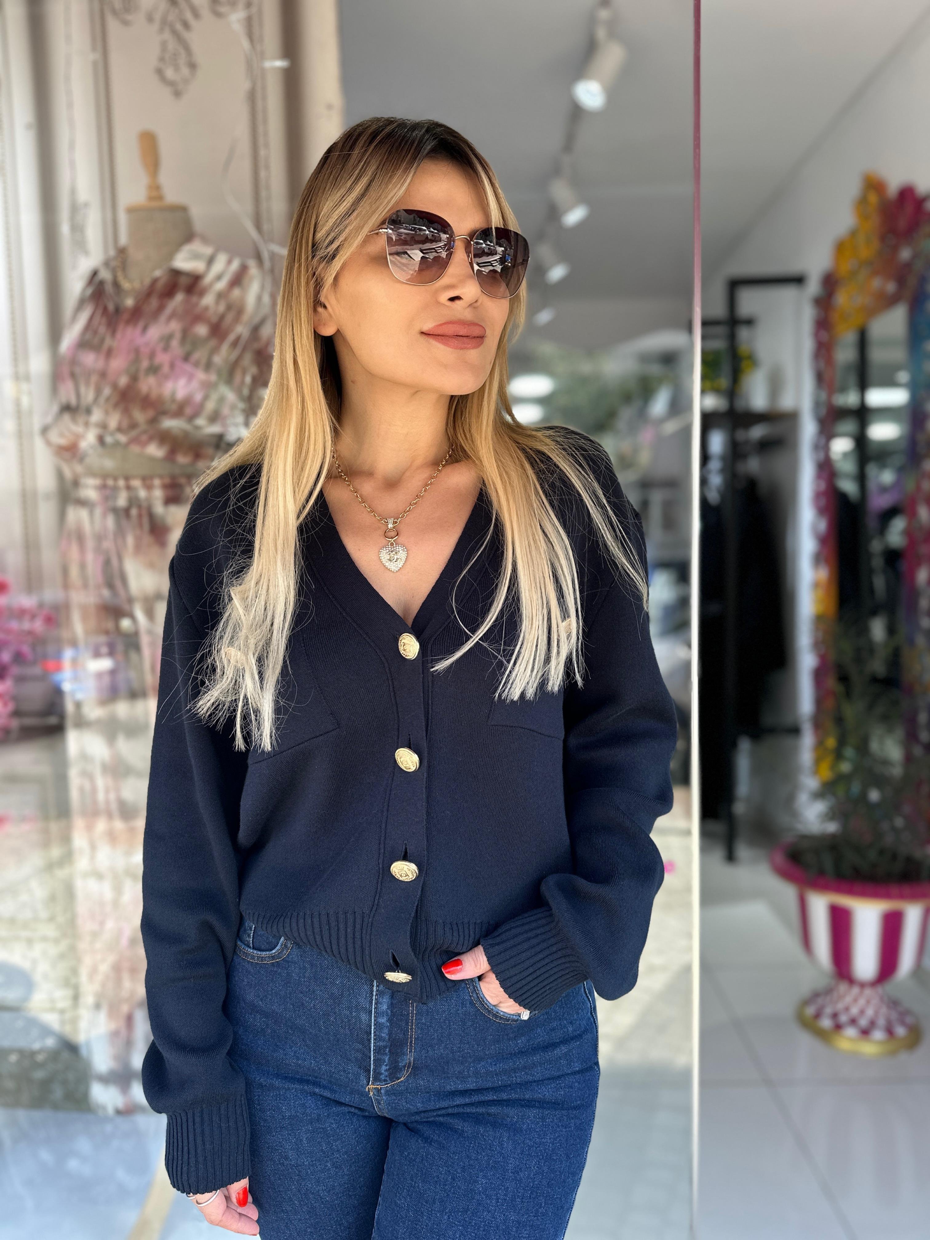 Lacivert Gold Düğme Hırka 