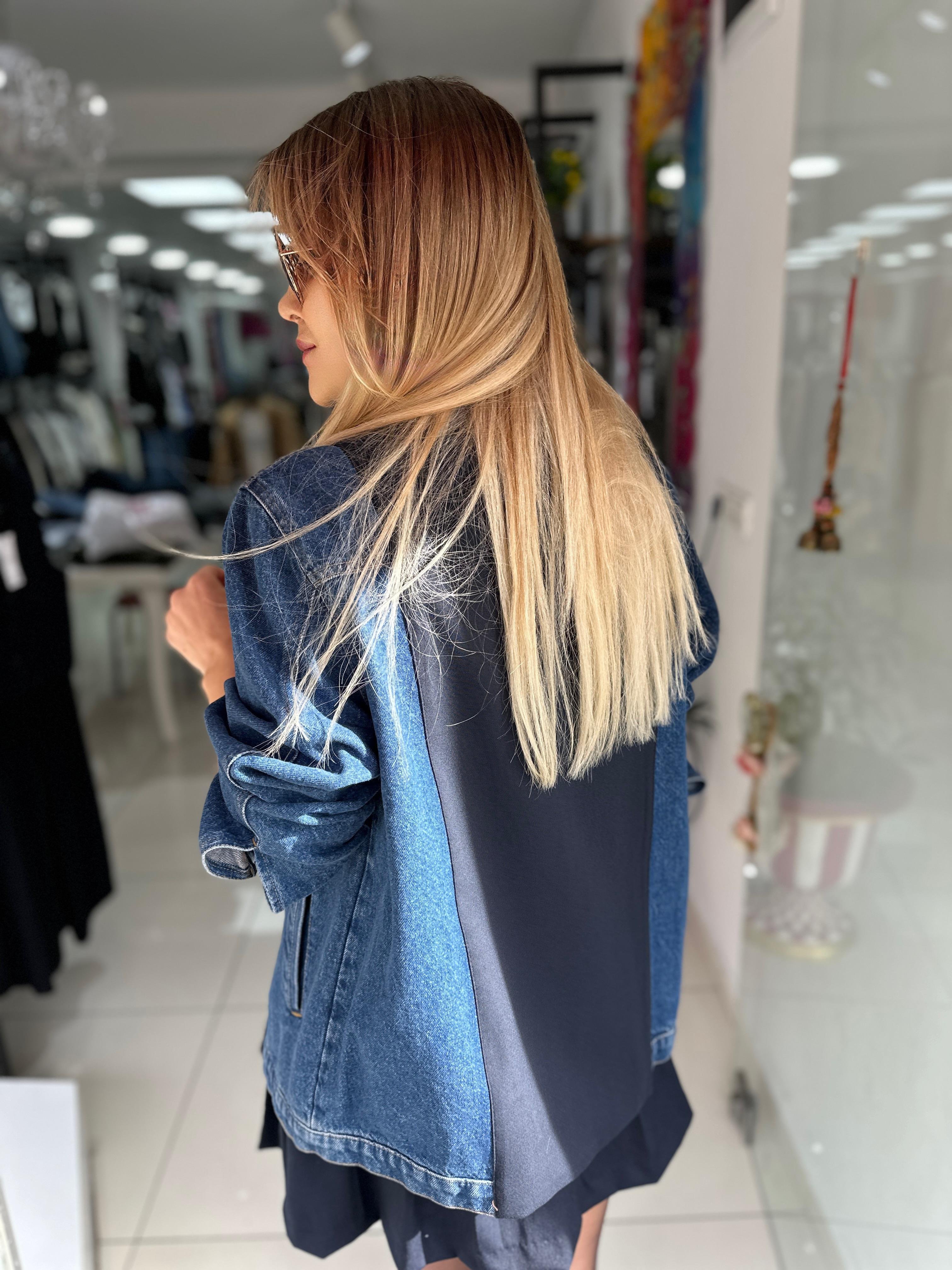 Lacivert Jean Detaylı Tasarım Blazer Ceket 