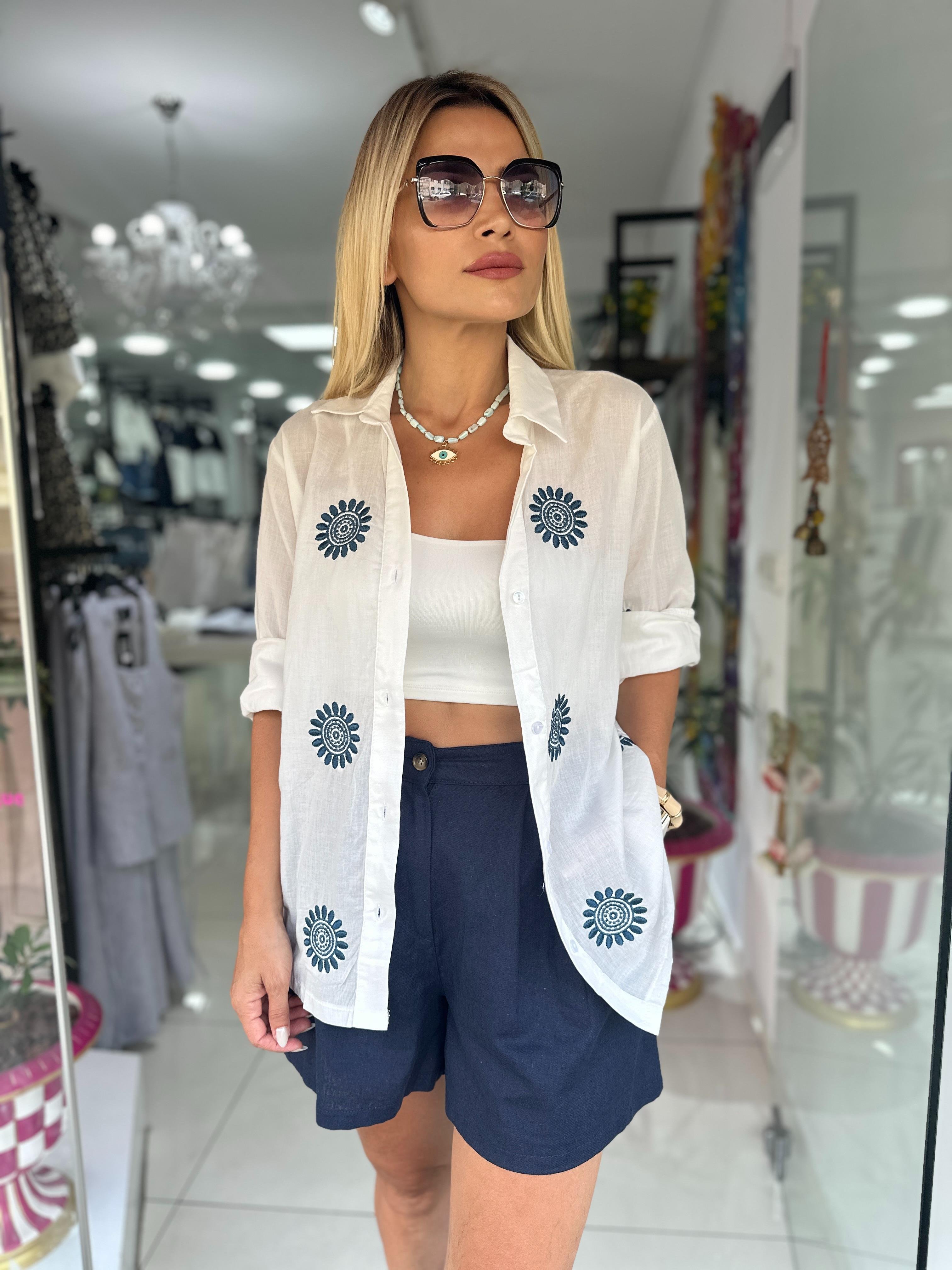 Lacivert Keten Şort 