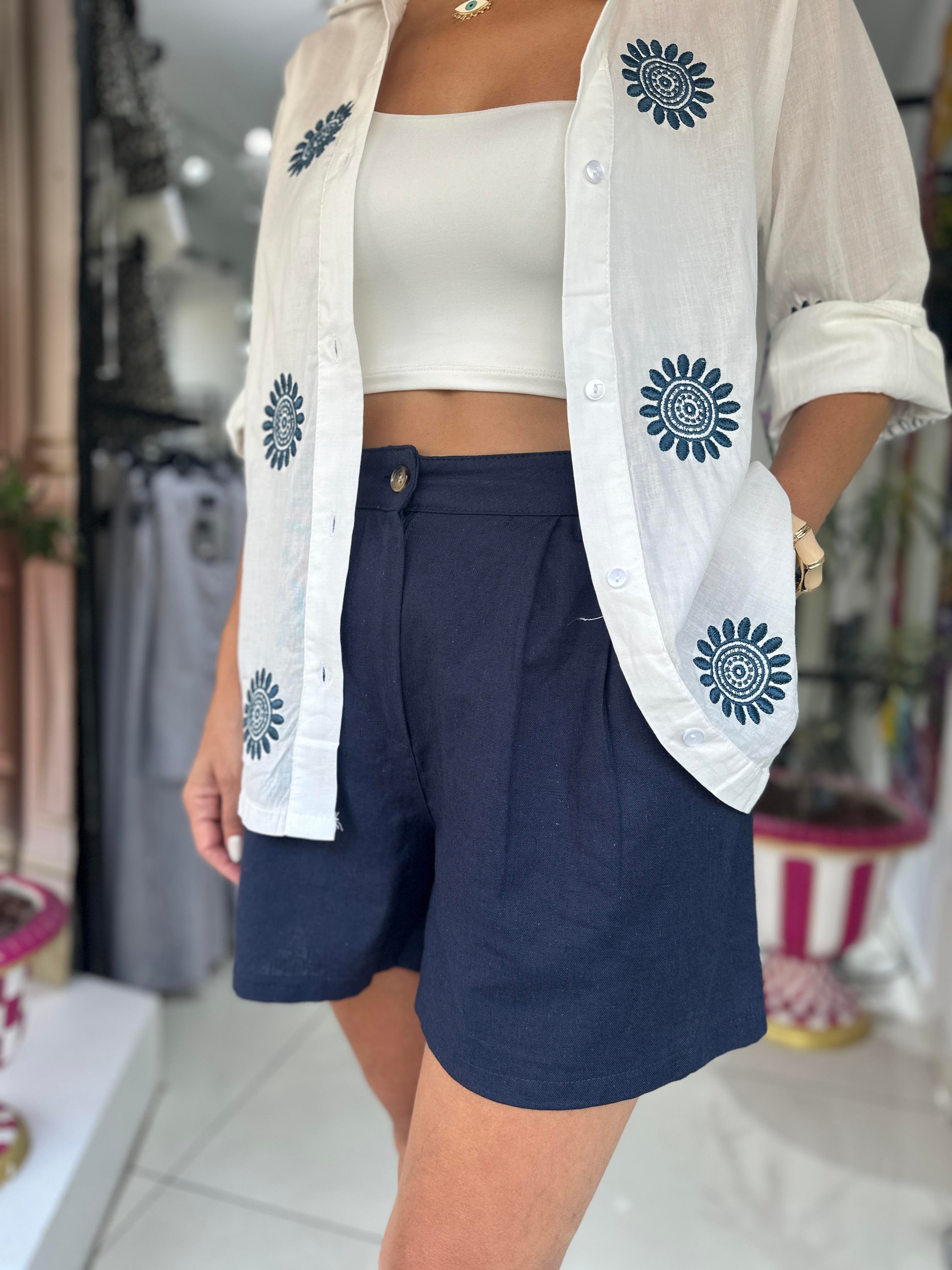 Lacivert Keten Şort 