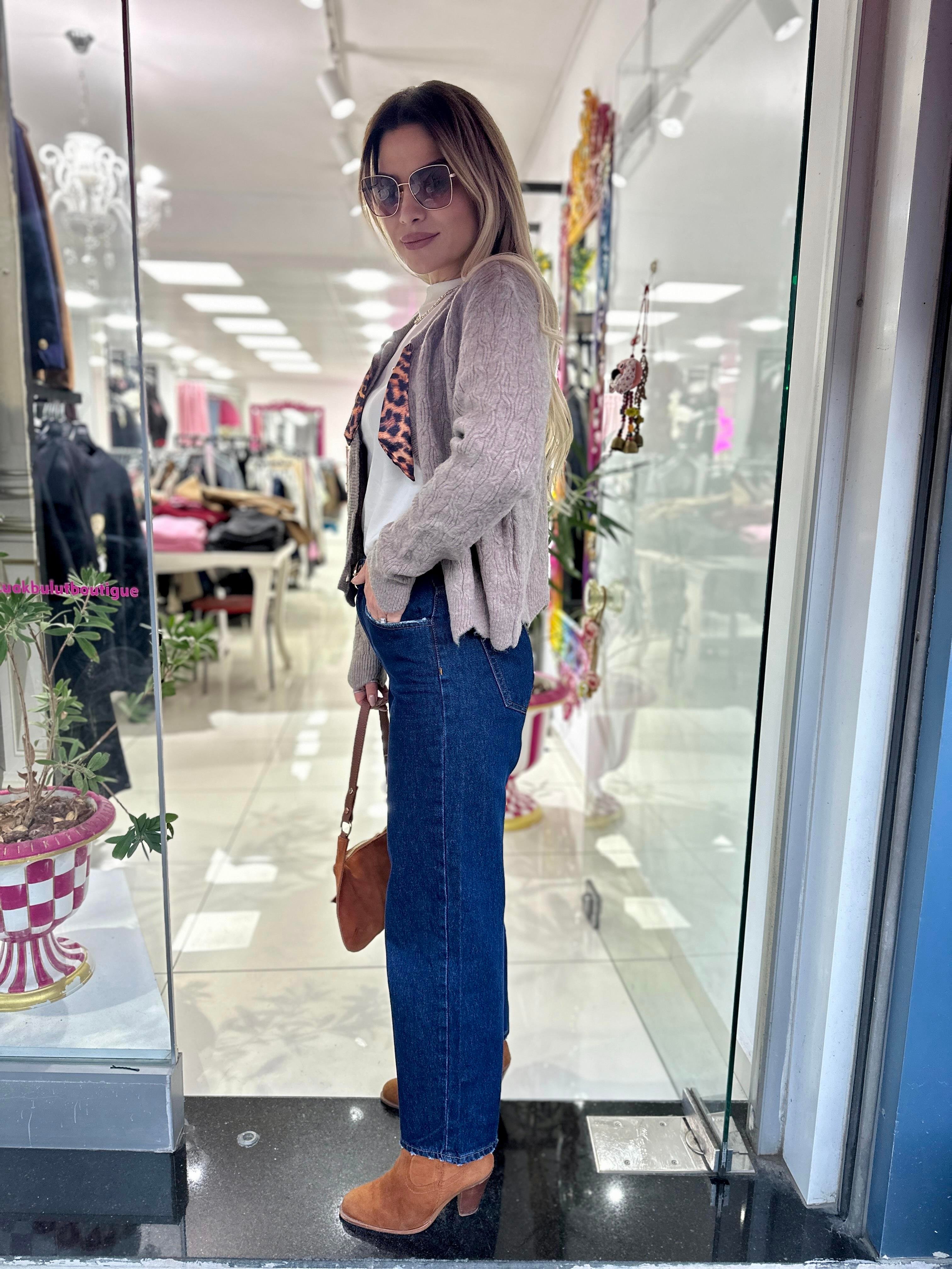 Lacivert Leopar Kemerli Jean 