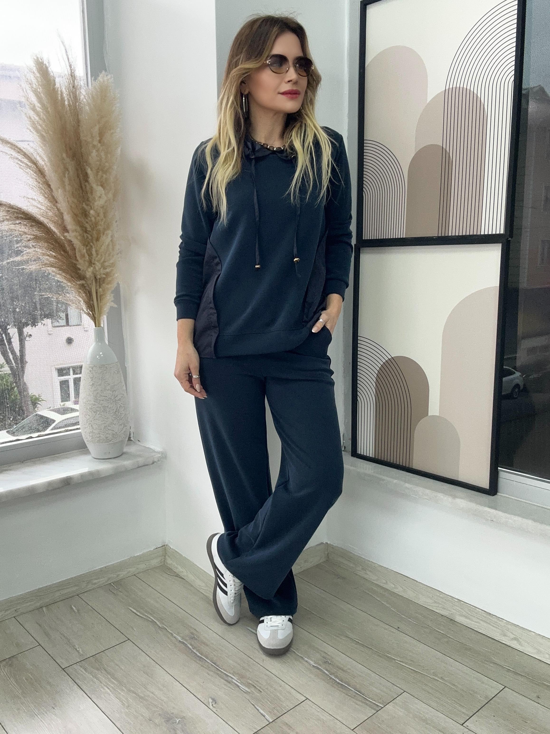 Lacivert Modal Kumaş Paraşüt Detaylı Takım