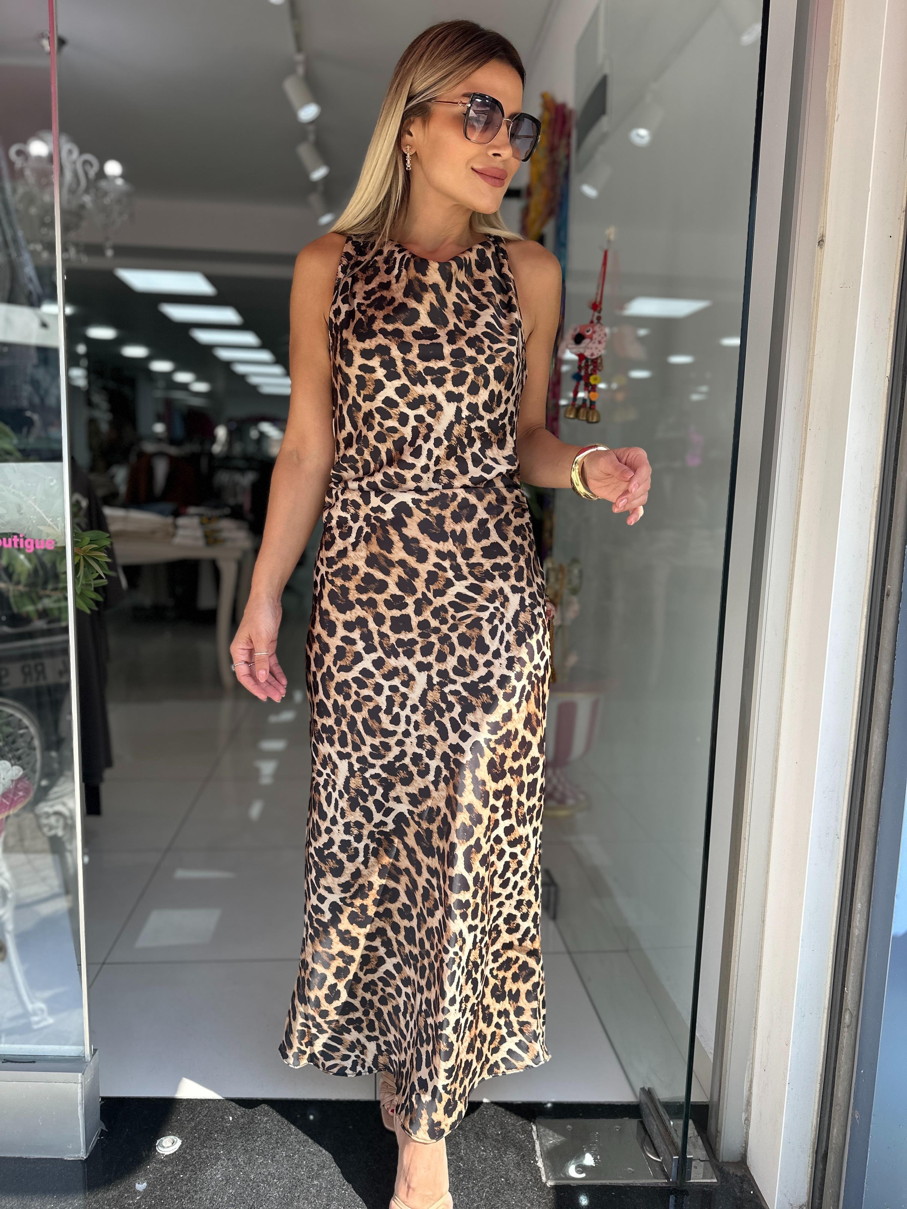 Leopar Desenli Elbise 
