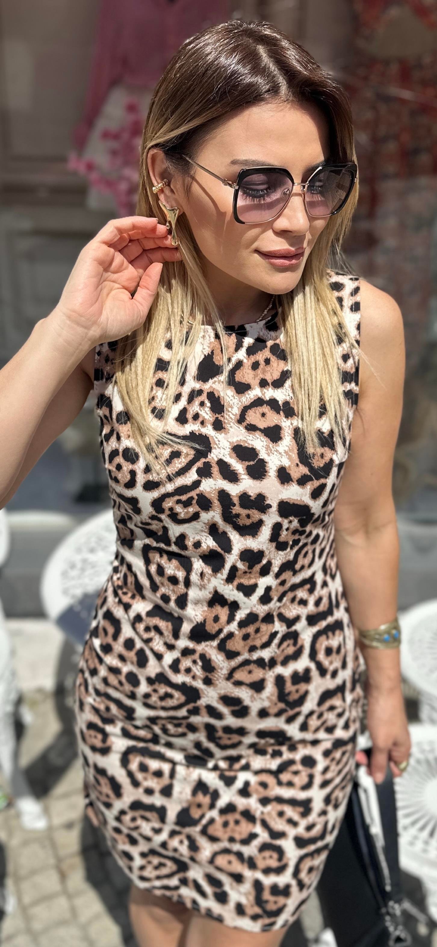 Leopar Desenli Elbise