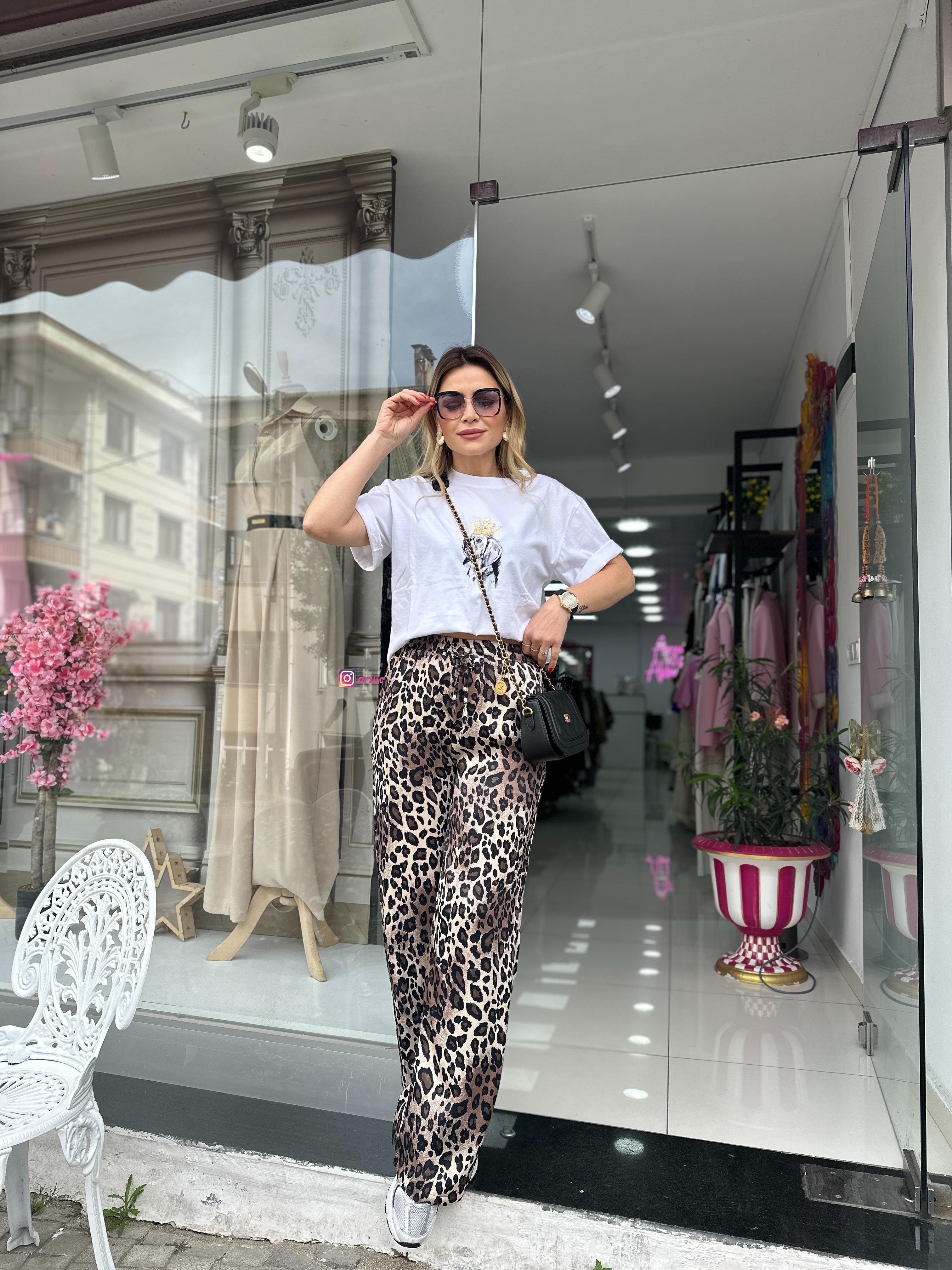Leopar Desenli Pantolon 