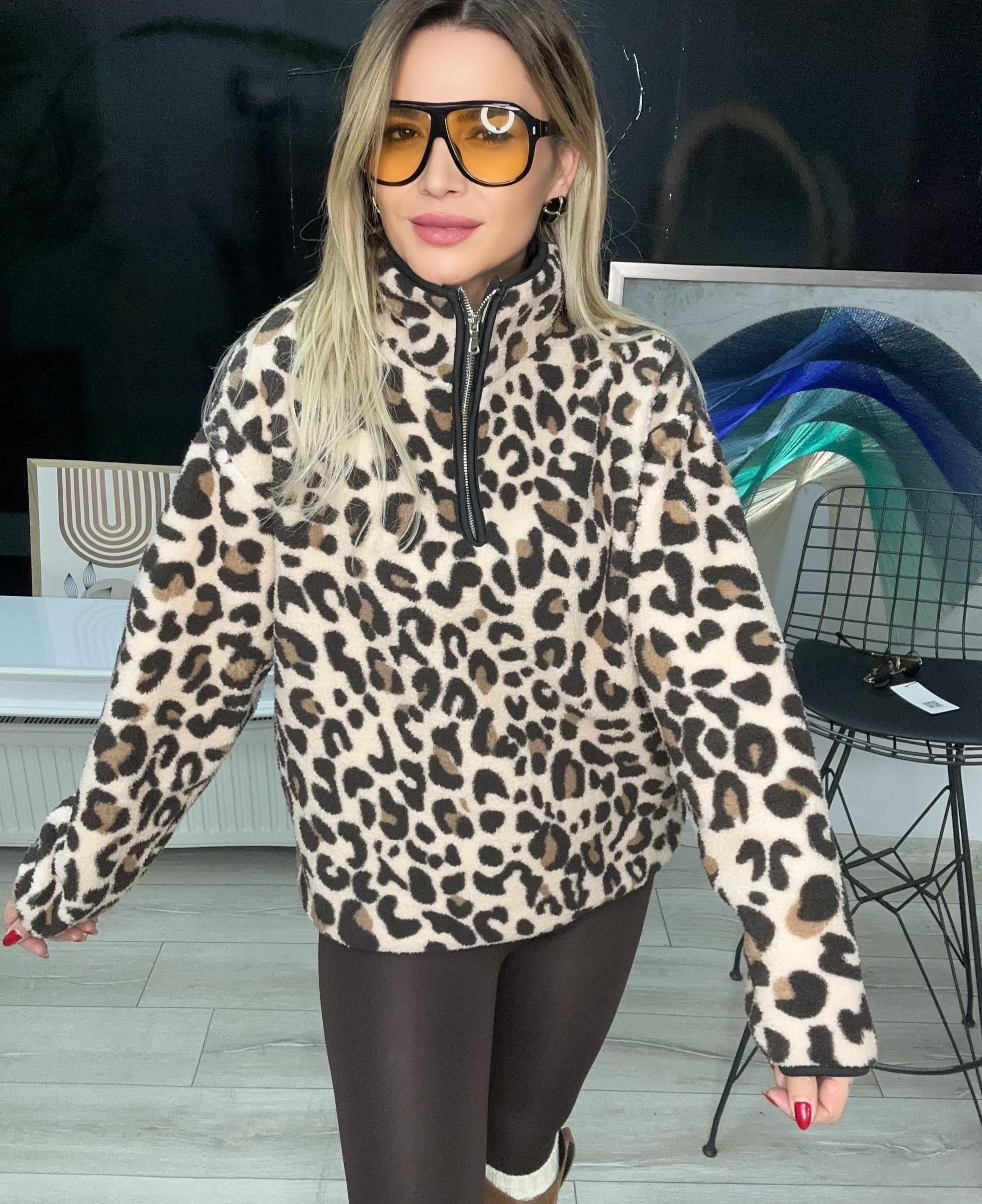 Leopar Desenli Polar Sweat