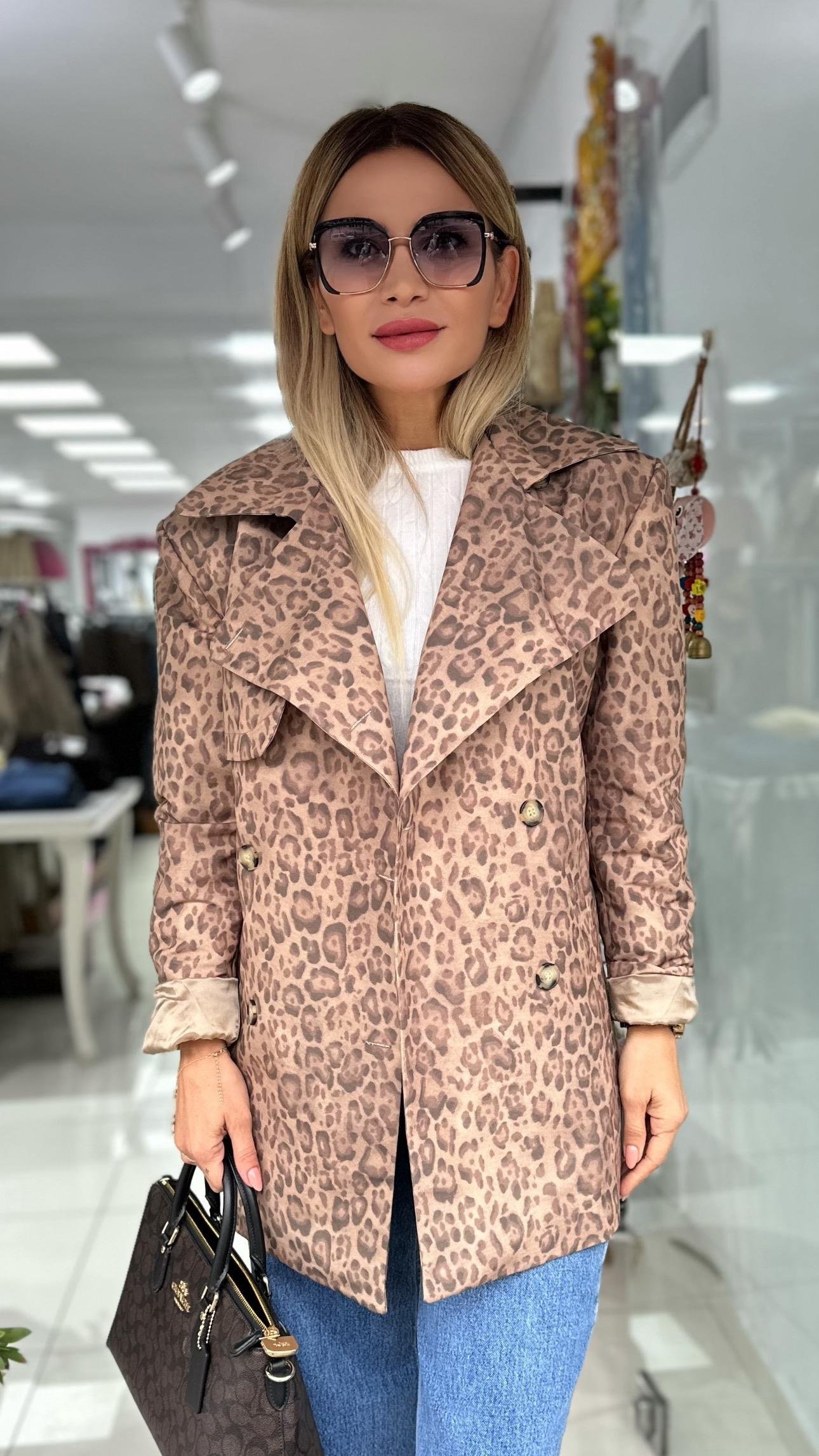 Leopar Desenli Trençkot