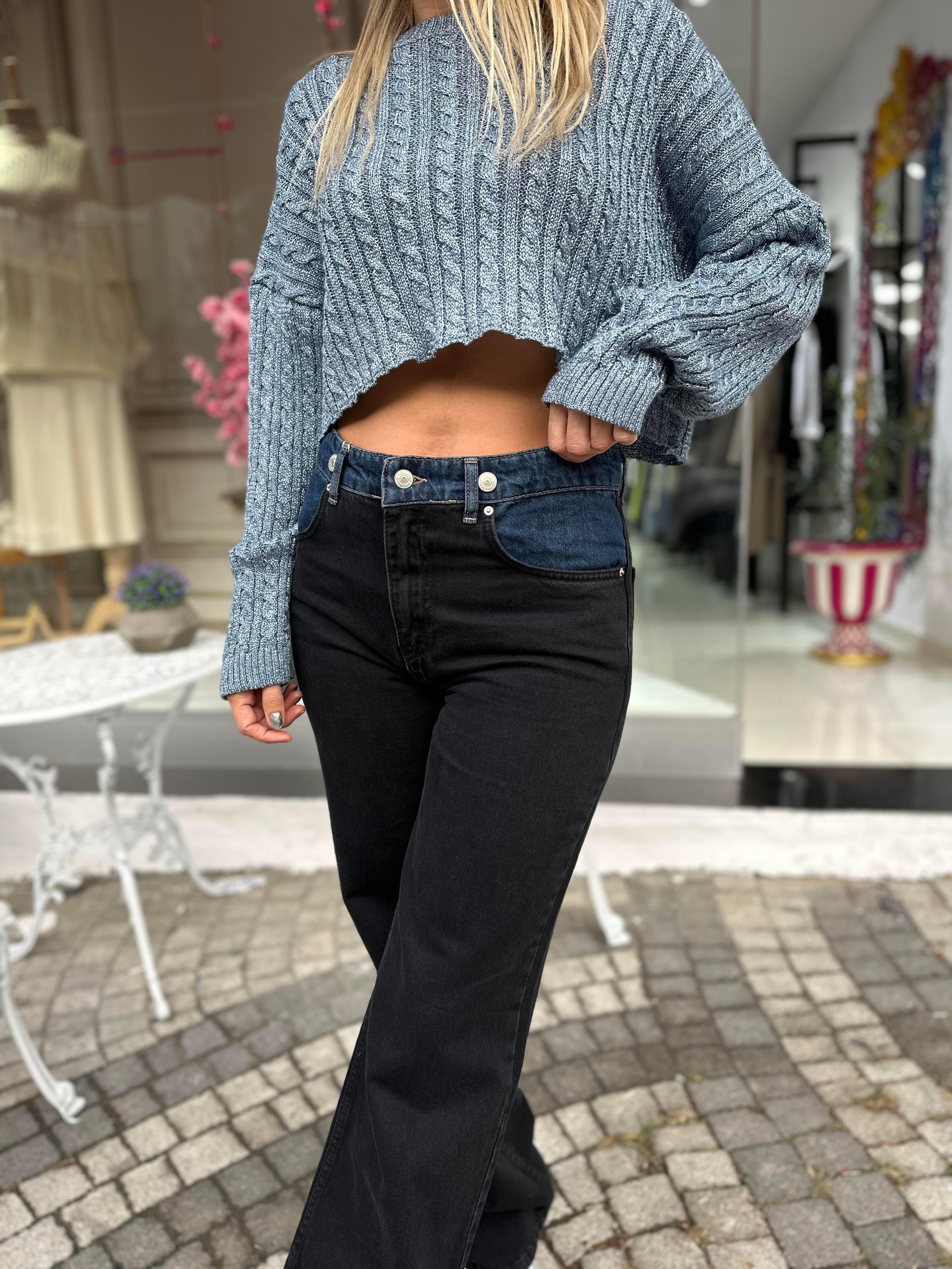 Mavi Garnili Wideleg Siyah Pantolon 