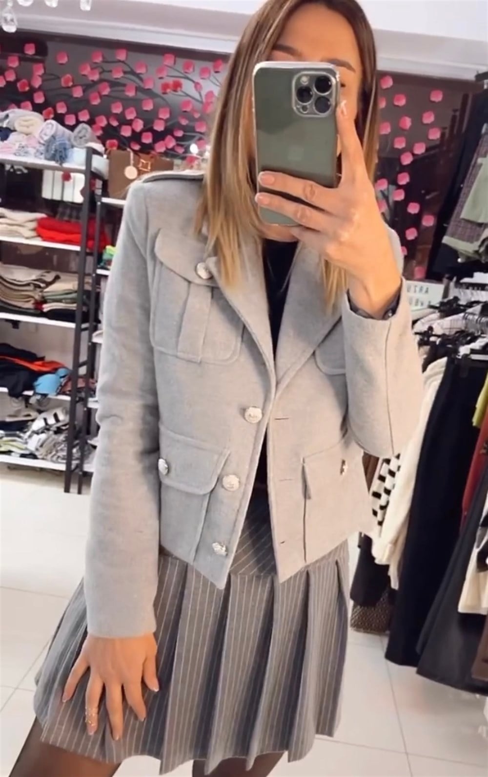MC Gri Kısa Kaşe Ceket