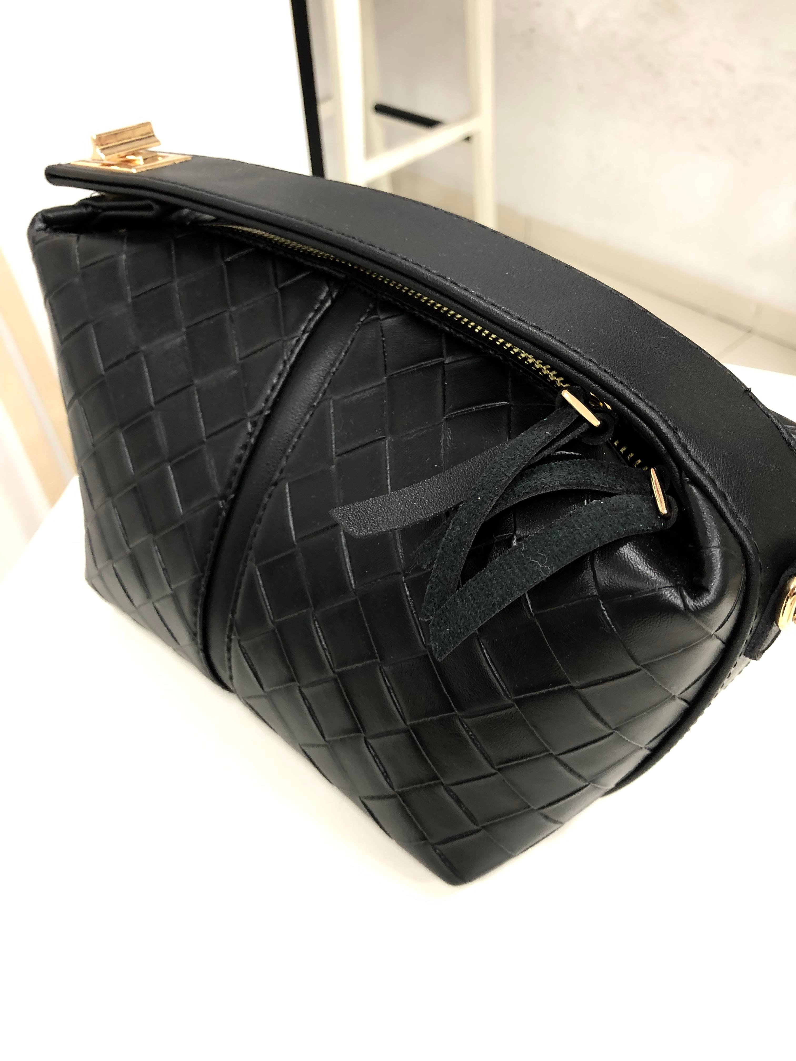 Mini Siyah Örme Desenli Çanta 