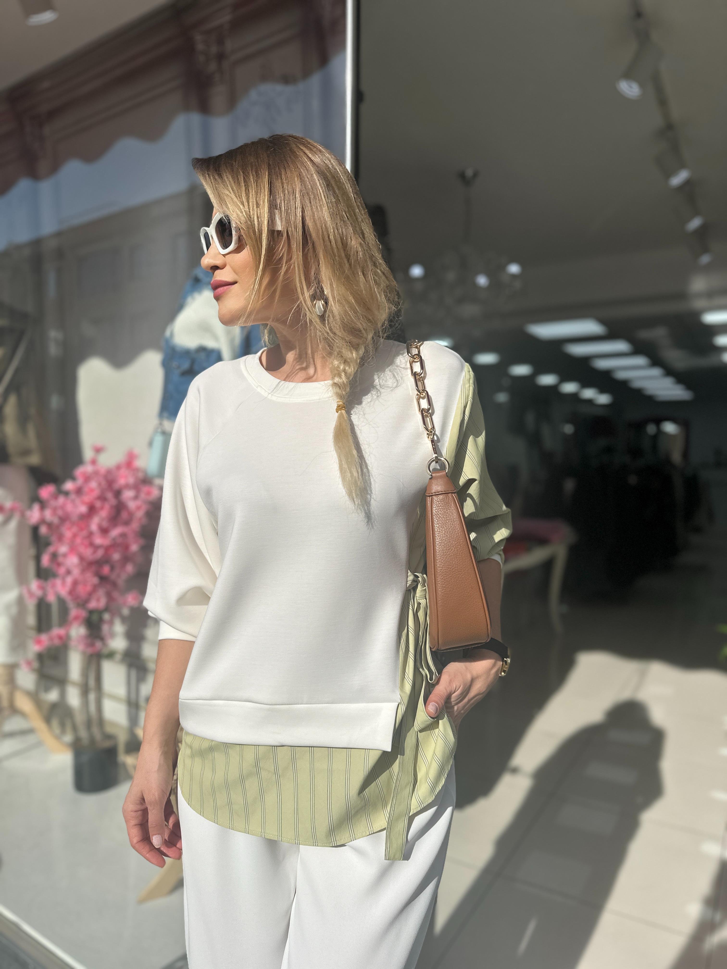 Modal Kumaş Gömlek Detaylı Sweat