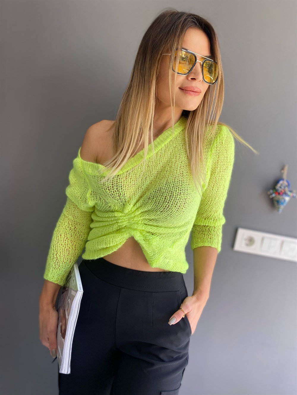 MSG Neon Yeşil Triko Kazak