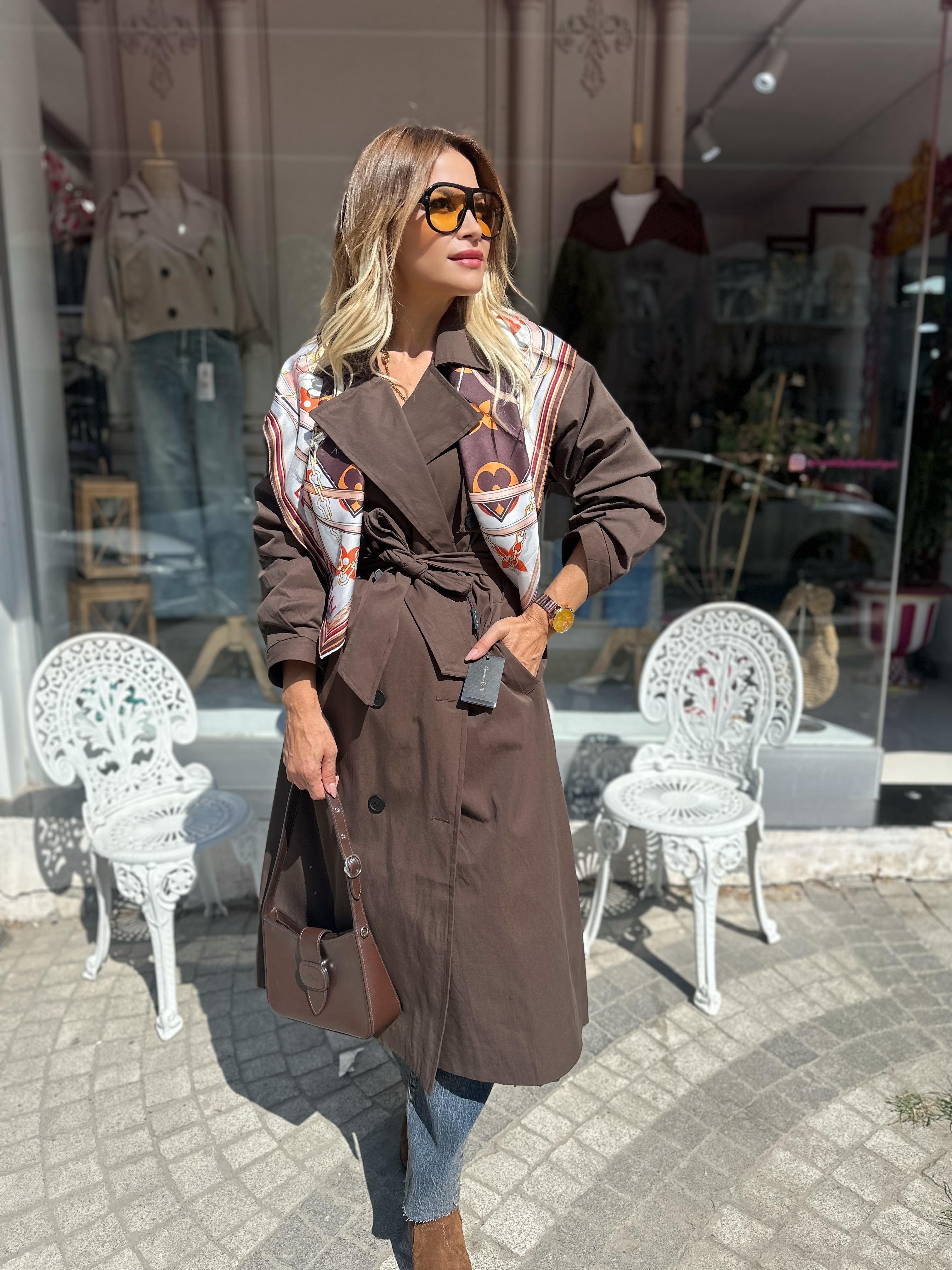 MSM Koyu Kahve Kuşaklı Trençkot