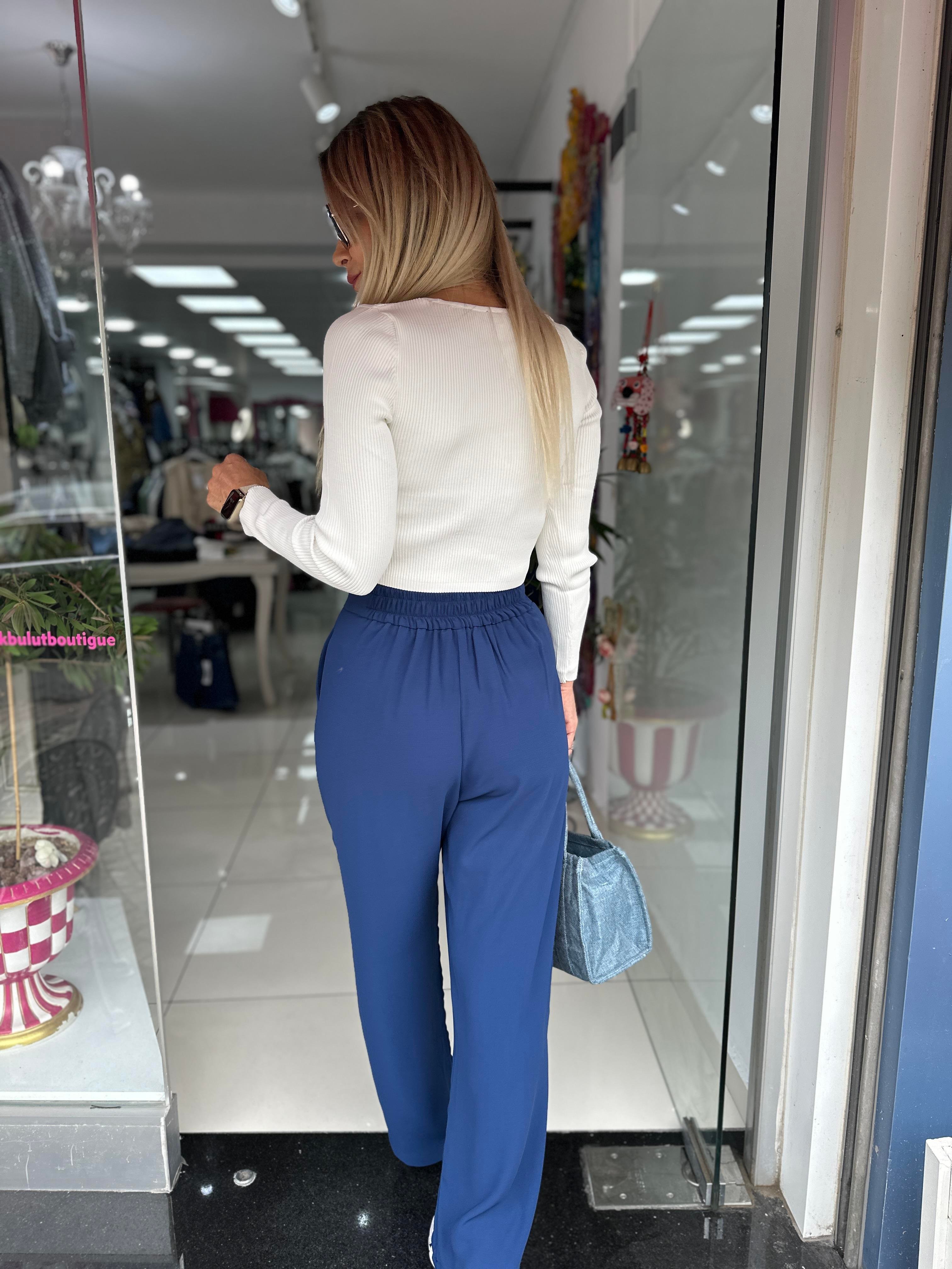 MSM Lacivert Beli Lastikli Palazzo
