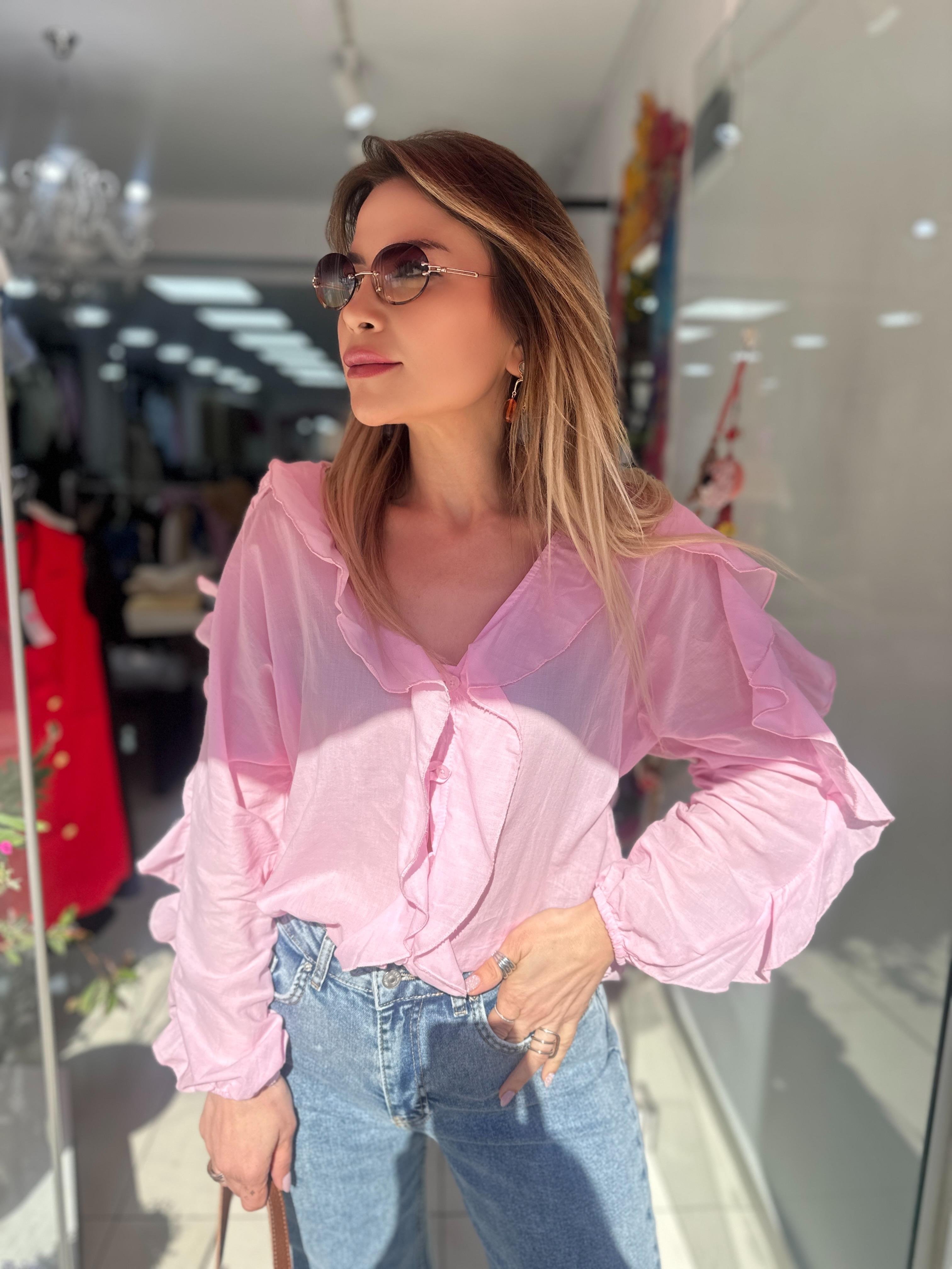 MSM Pembe Fırfırlı Gömlek 