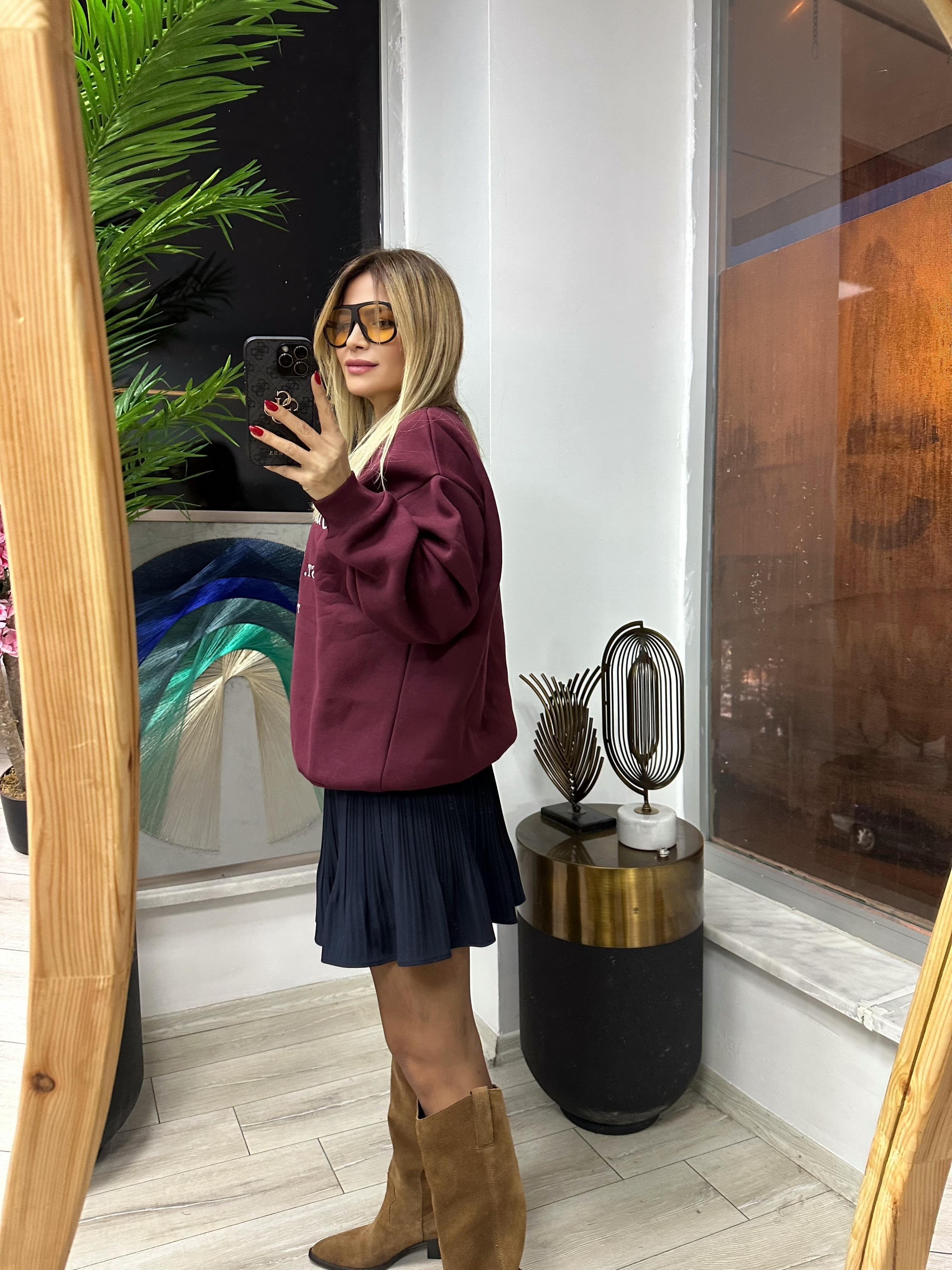 Mürdüm Baskılı Şardonlu Sweat