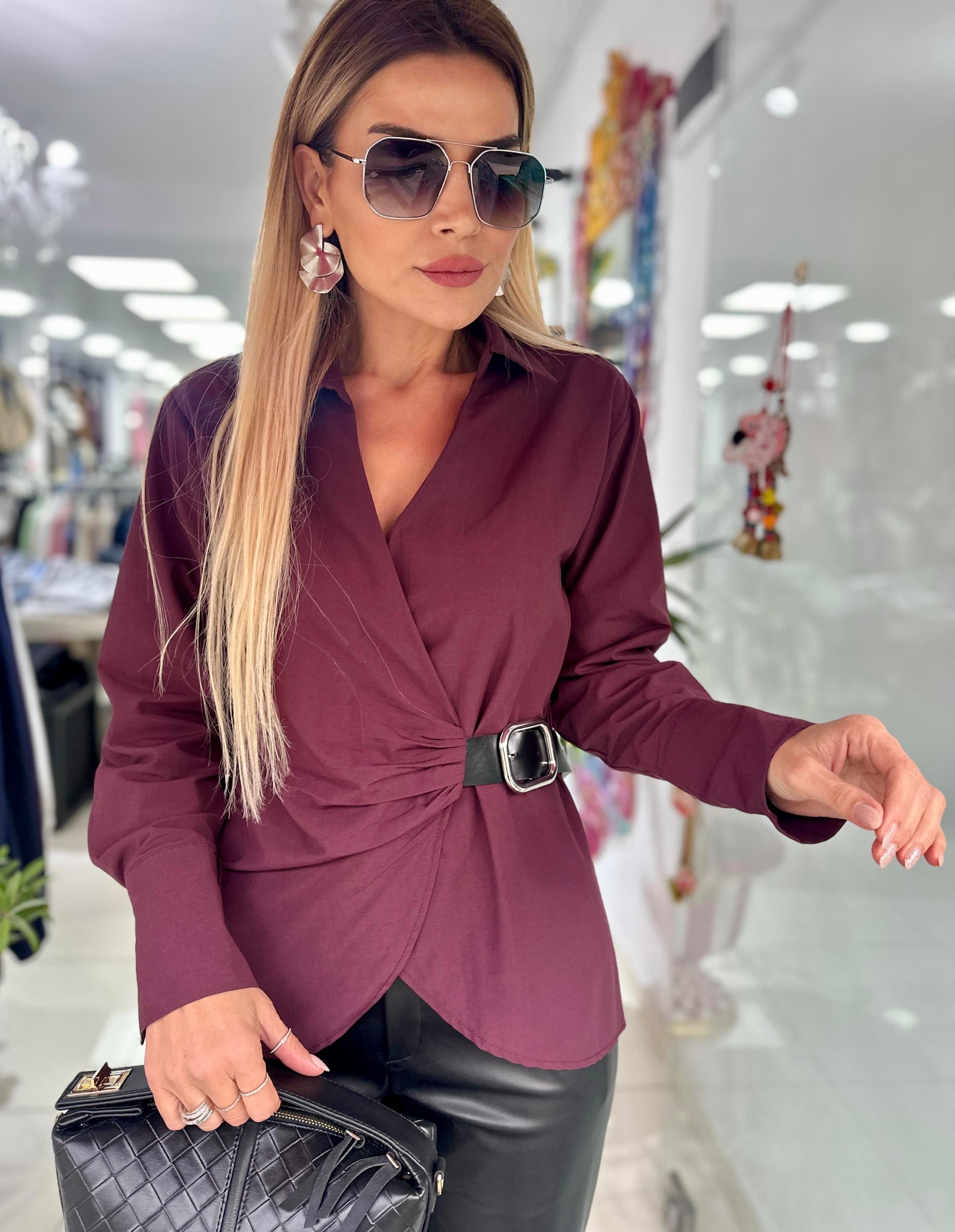 Mürdüm Deri Kemer Detaylı Gömlek 