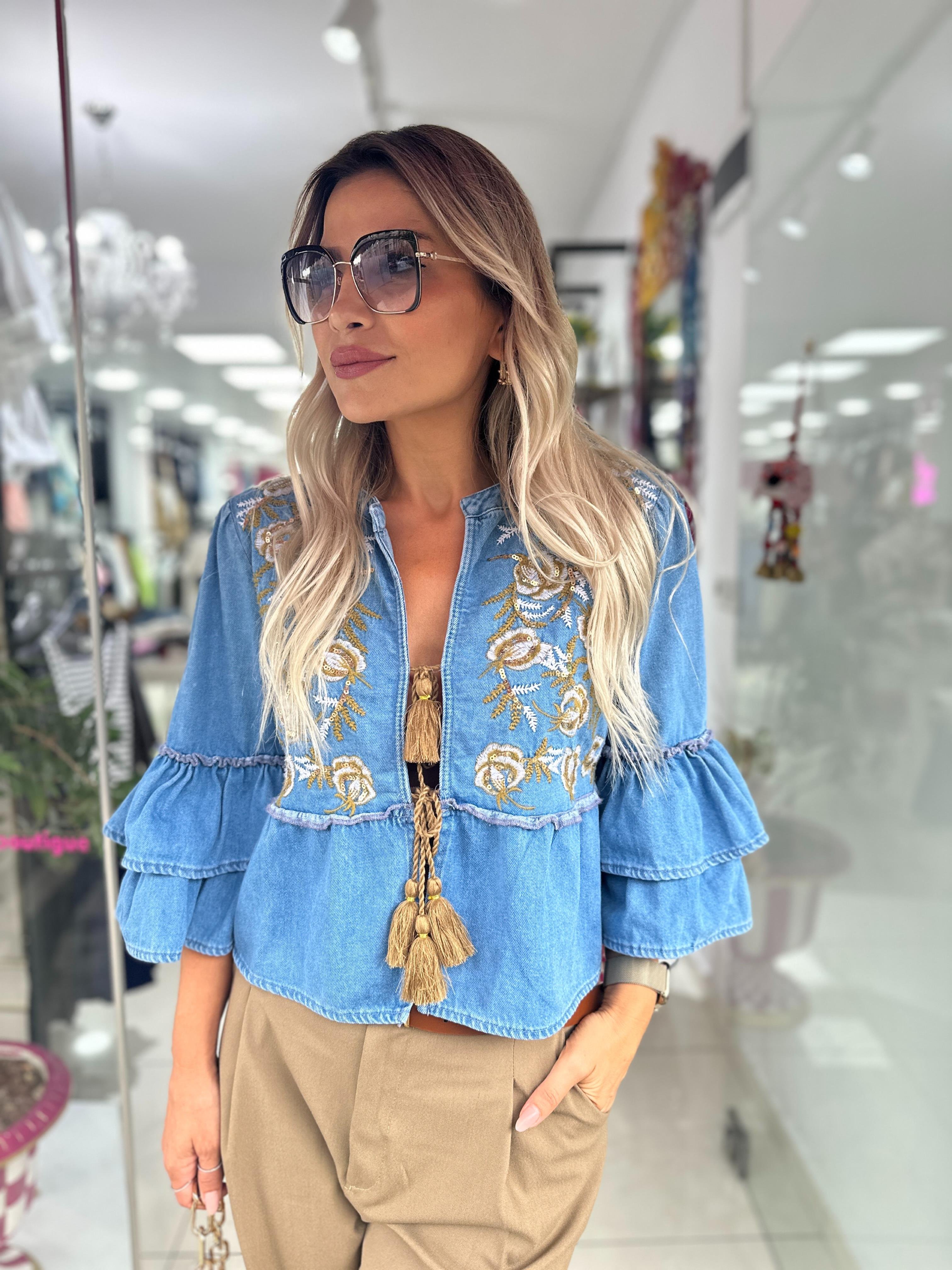 Nakış İşlemeli Denim Ceket