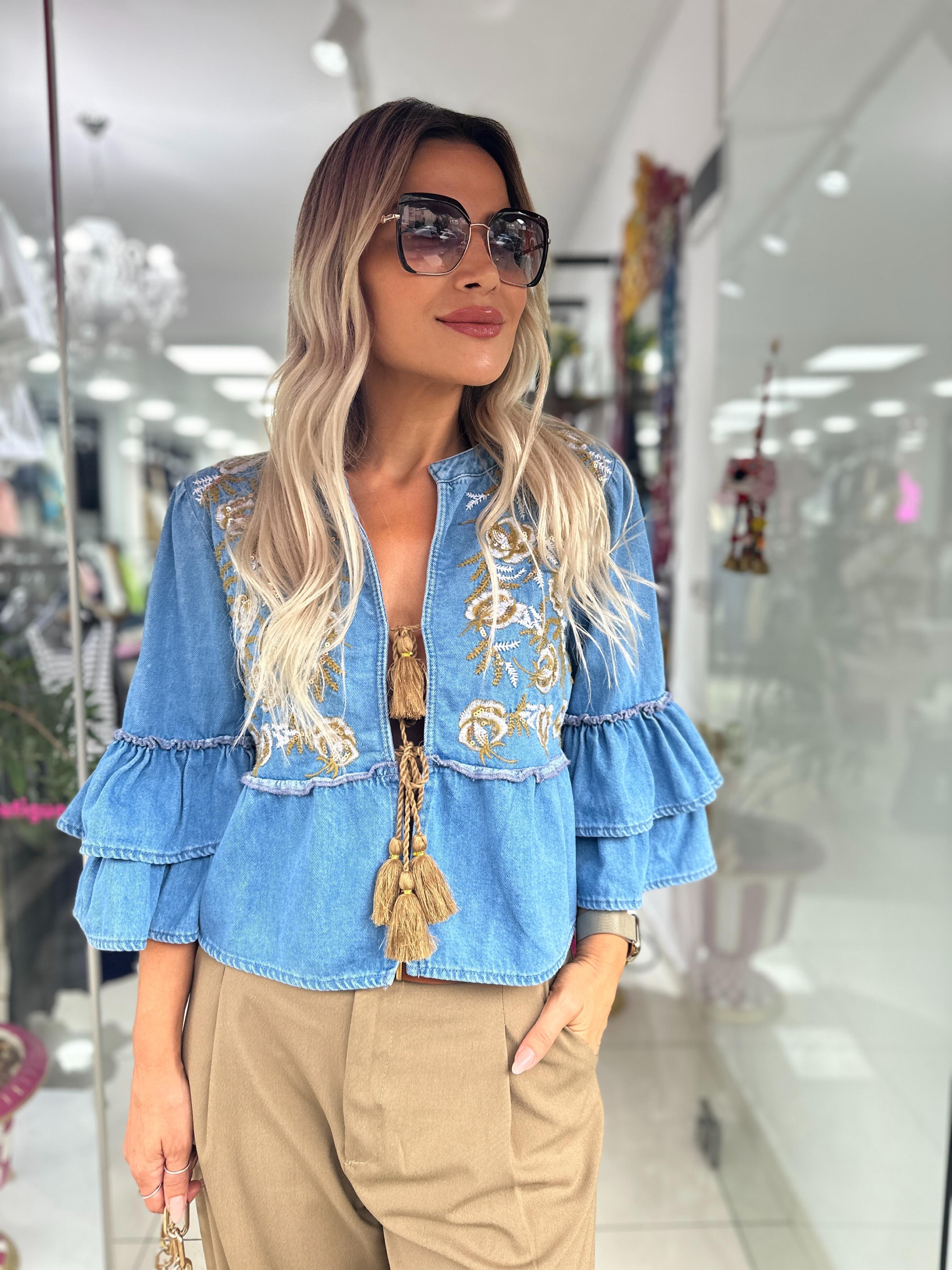 Nakış İşlemeli Denim Ceket