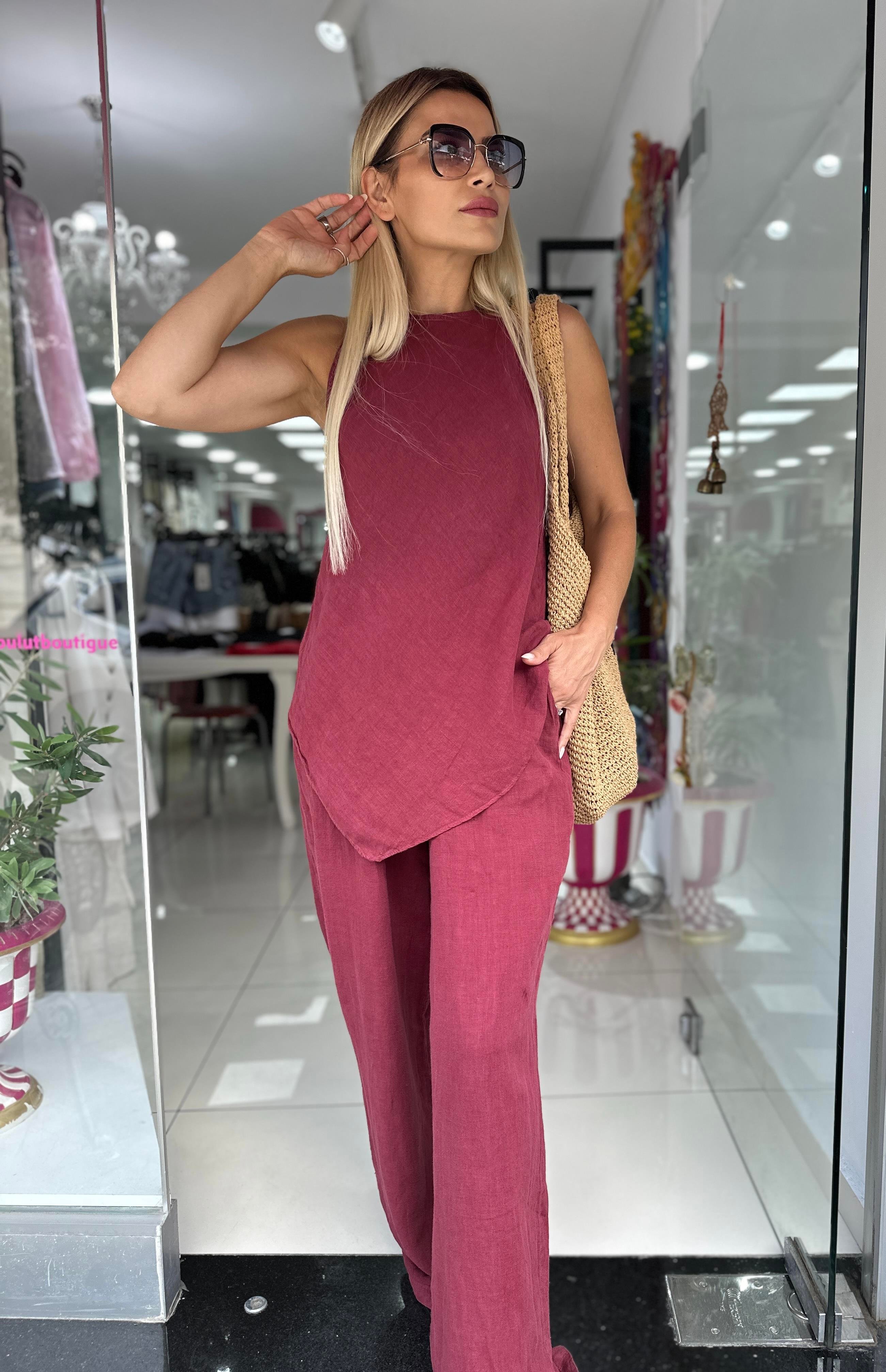Natural Keten Bordo Takım