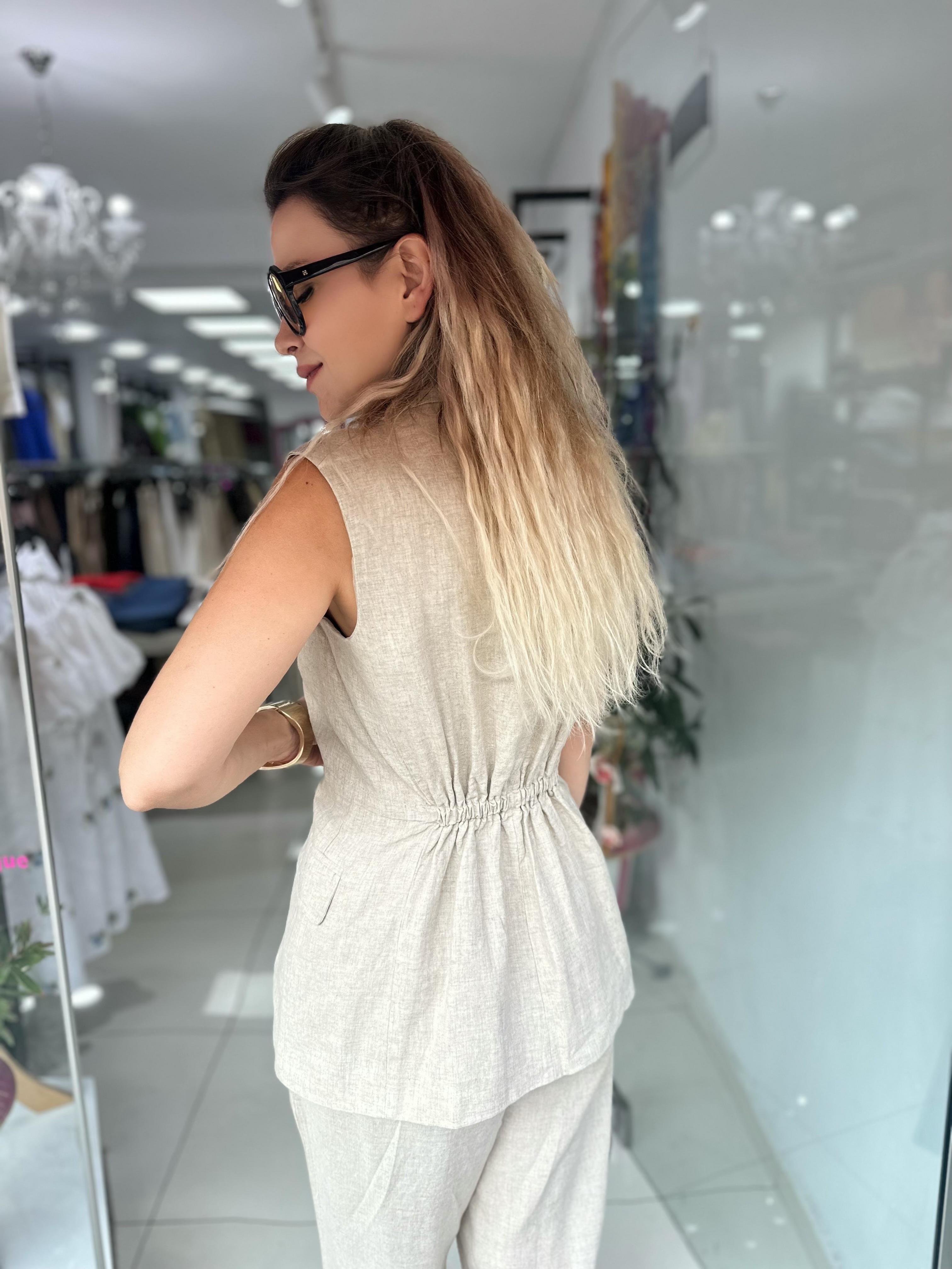 Natural Keten Tasarım Yelek 