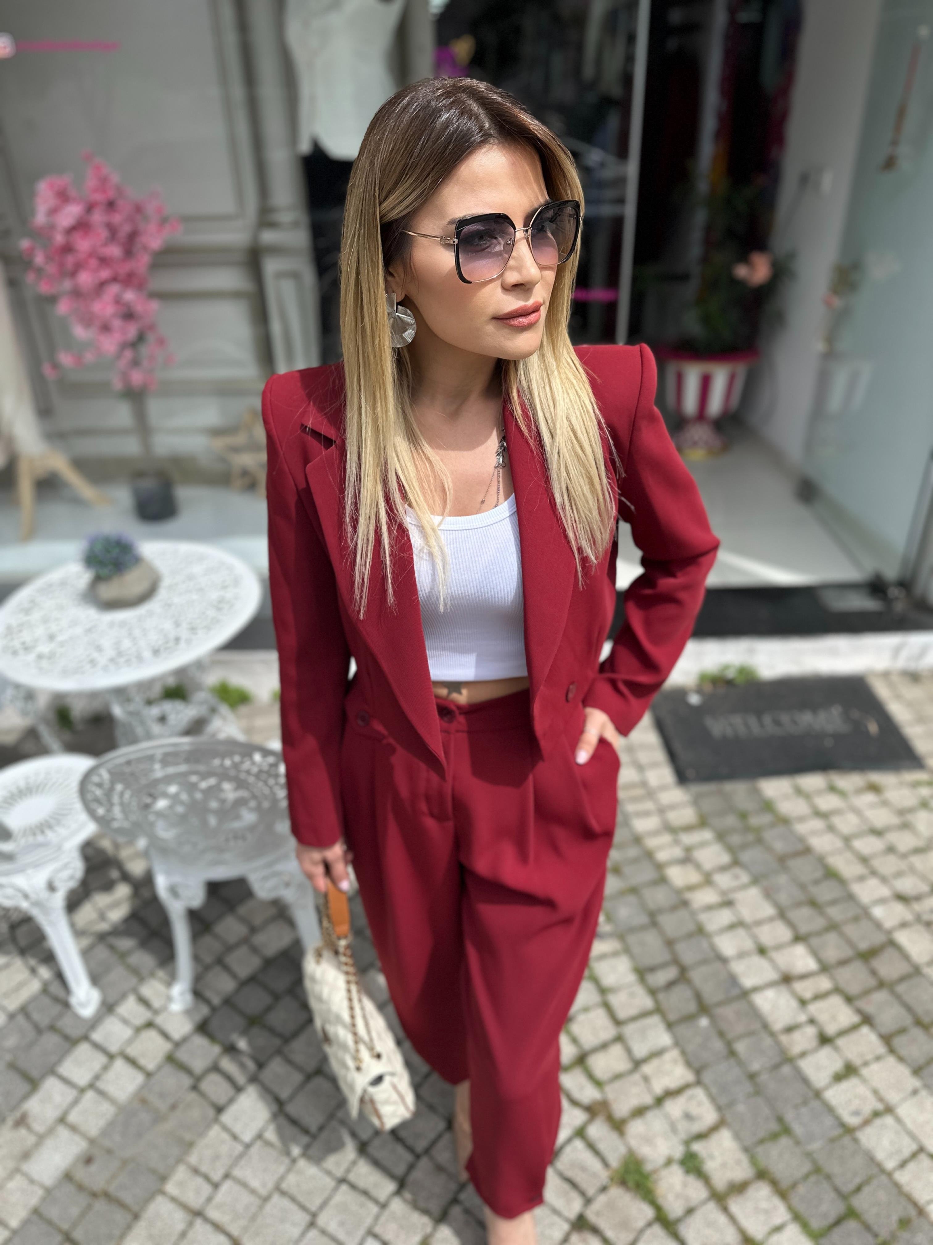 NM Bordo Paça Düğme Detaylı Pantolon 
