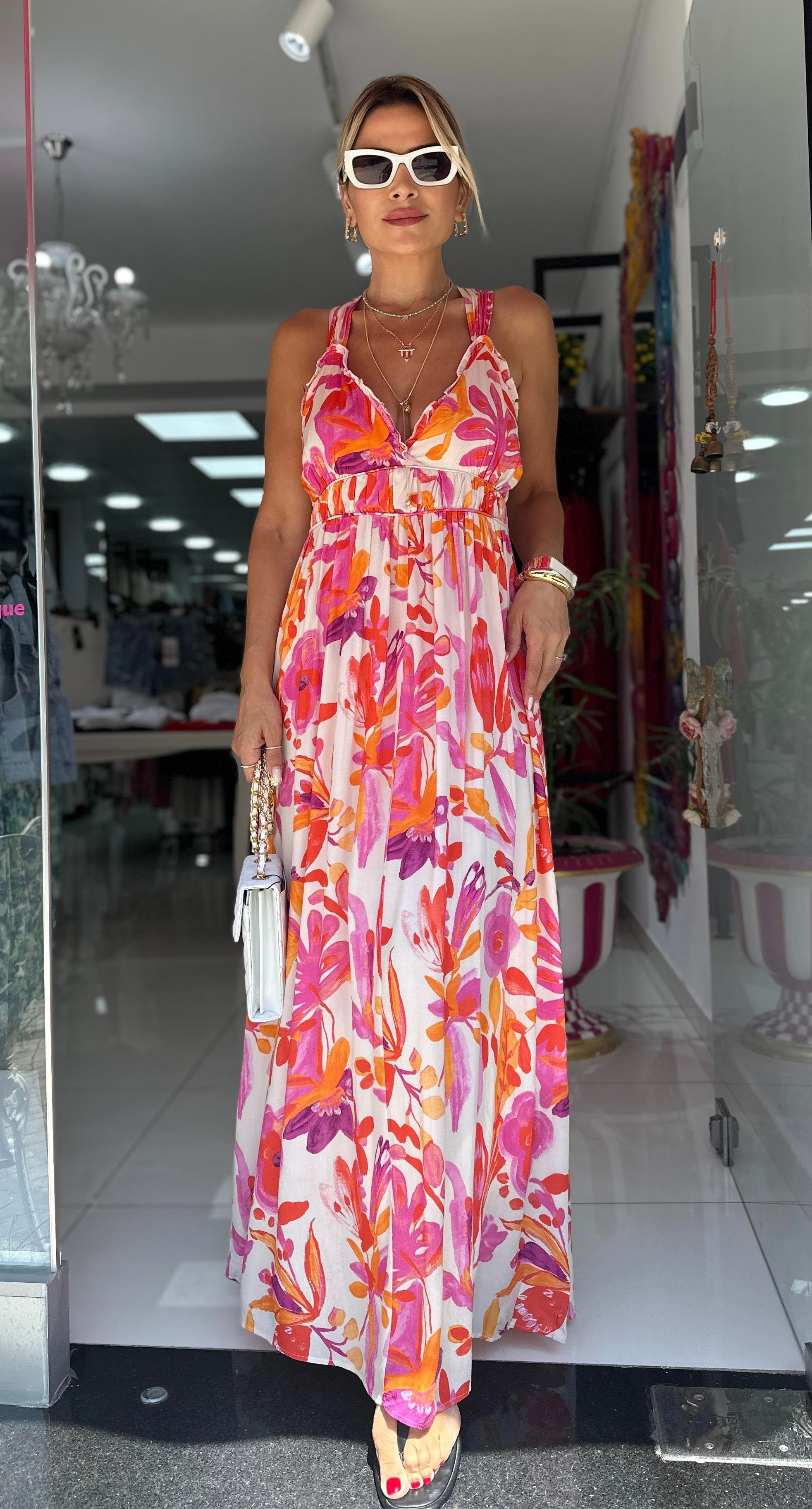 Orange Desenli Ara Biyeli Elbise