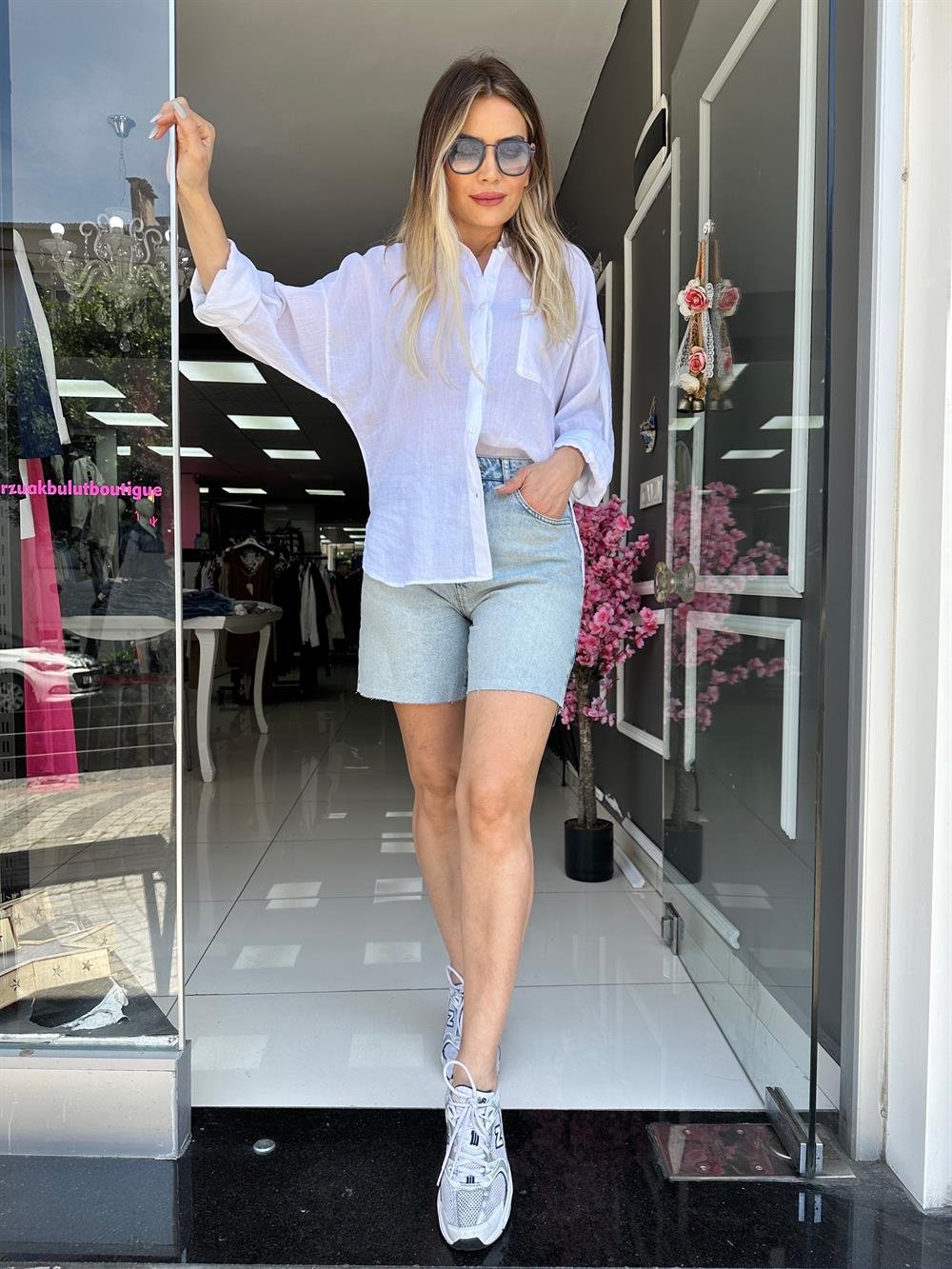 ORJ BNT Mavi Kesik Kot Şort