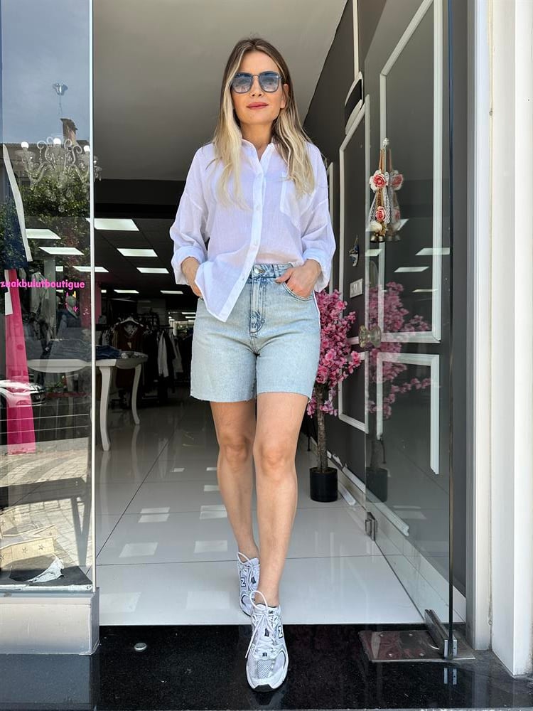 ORJ BNT Mavi Kesik Kot Şort