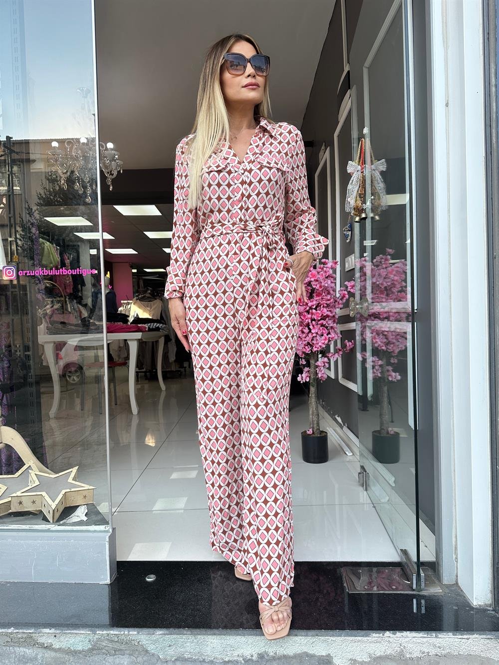 ORJ Geometrik Desen Krep Kumaş Tulum 