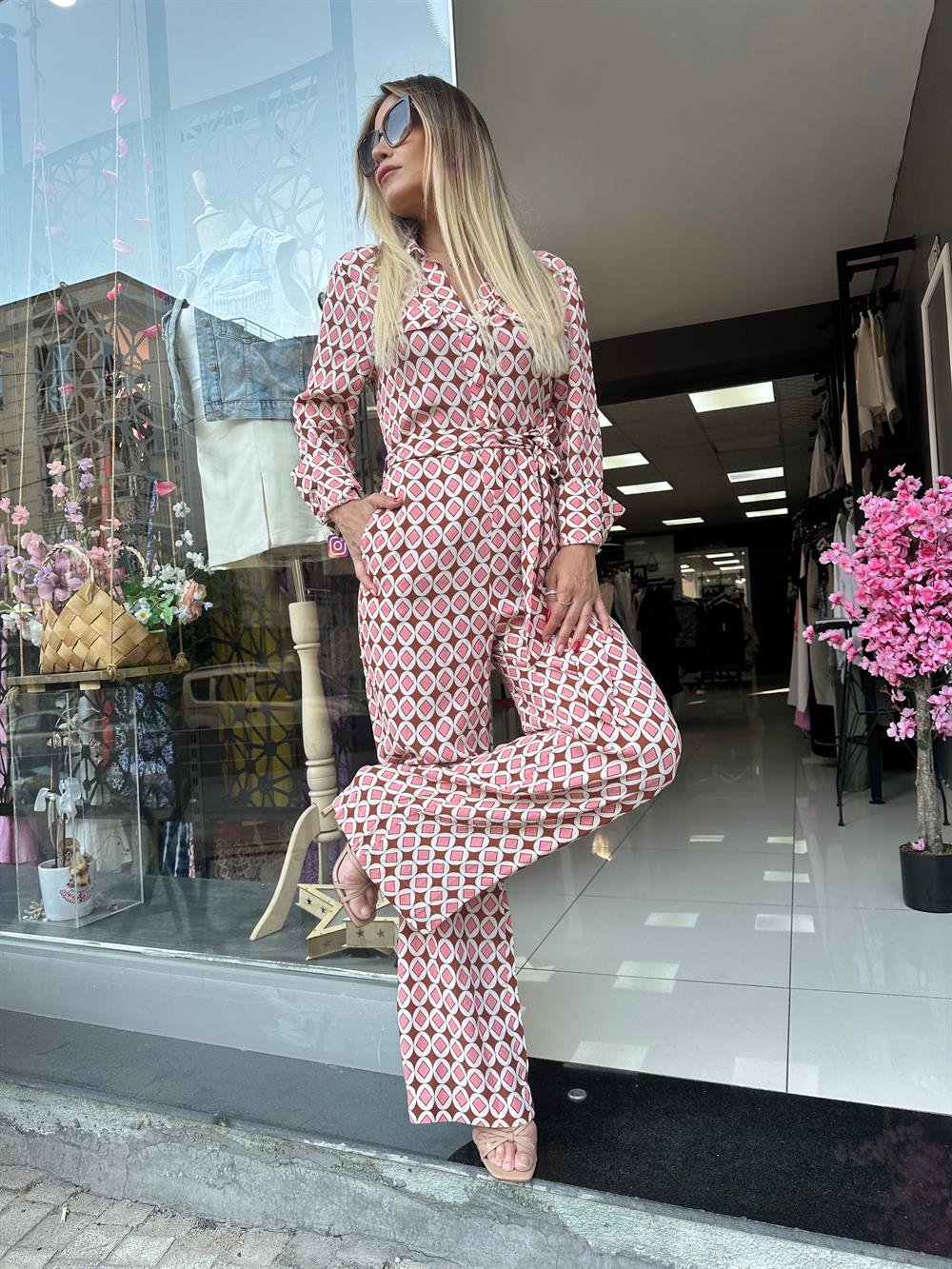 ORJ Geometrik Desen Krep Kumaş Tulum 