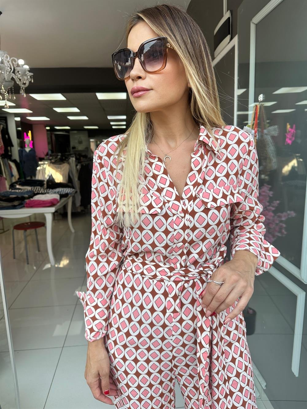 ORJ Geometrik Desen Krep Kumaş Tulum 