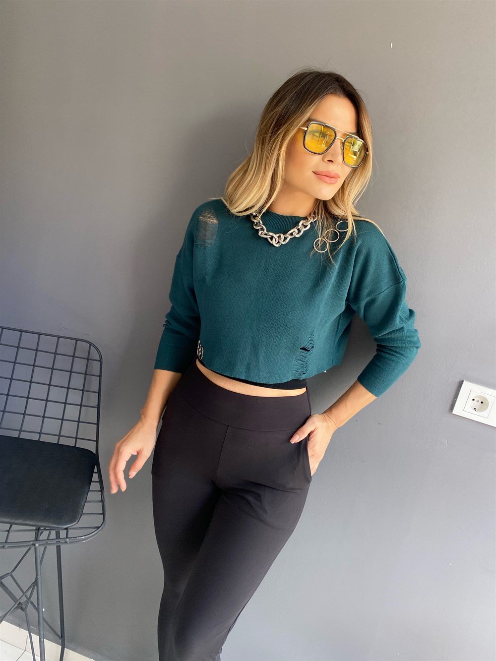 ORJ Koyu Yeşil Crop Kazak