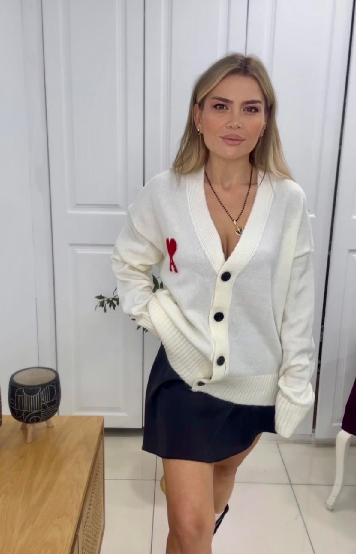 ORJ Logolu Ekru Triko Hırka 