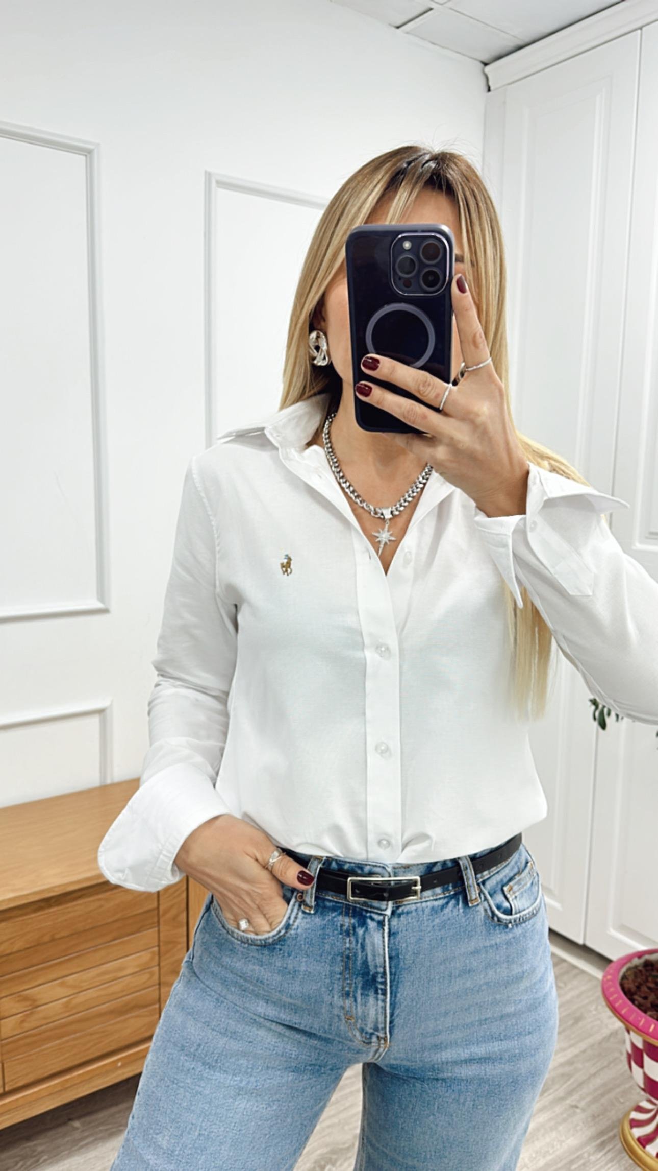 ORJ Logolu Slim Beyaz Gömlek 