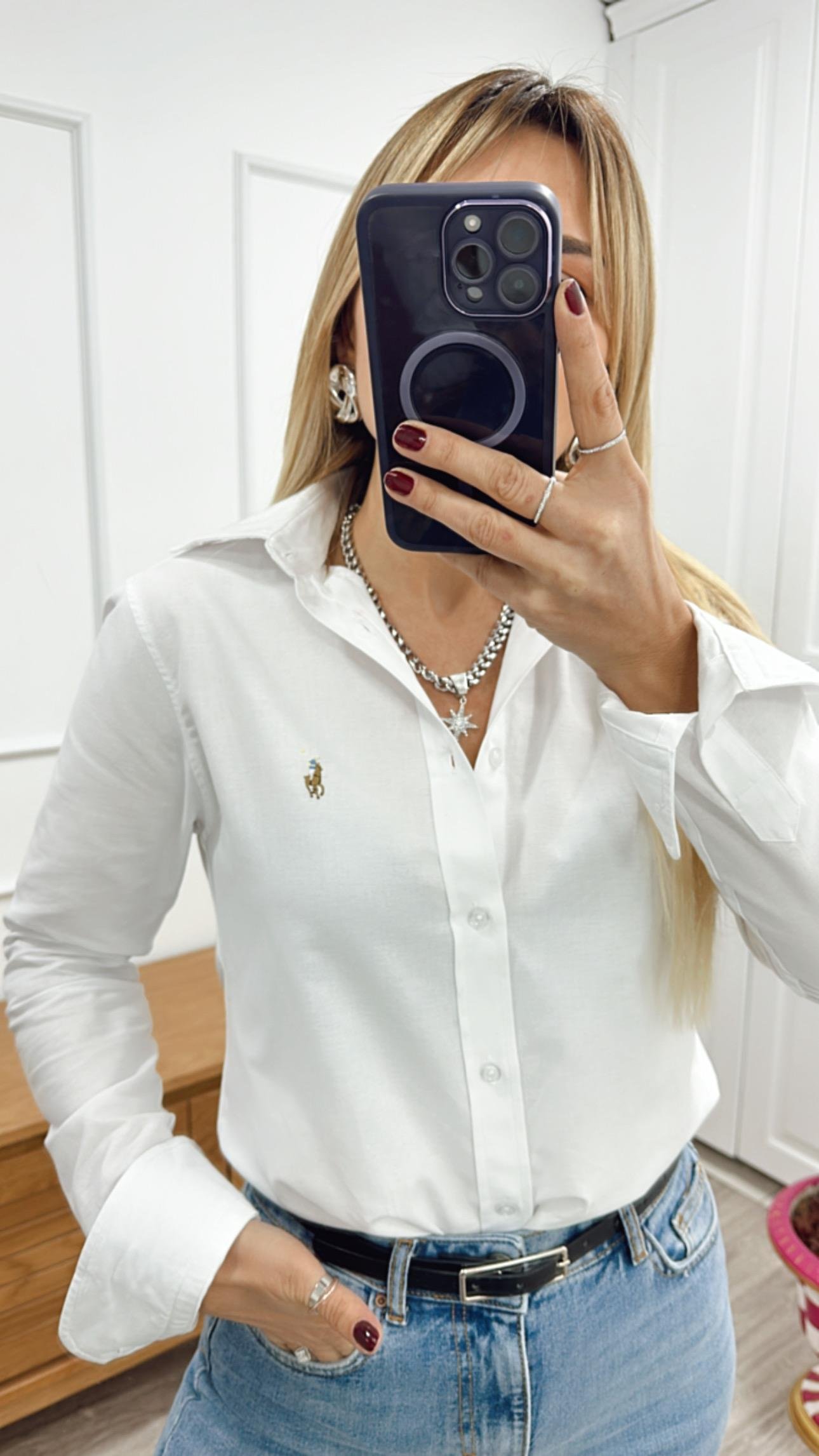 ORJ Logolu Slim Beyaz Gömlek 