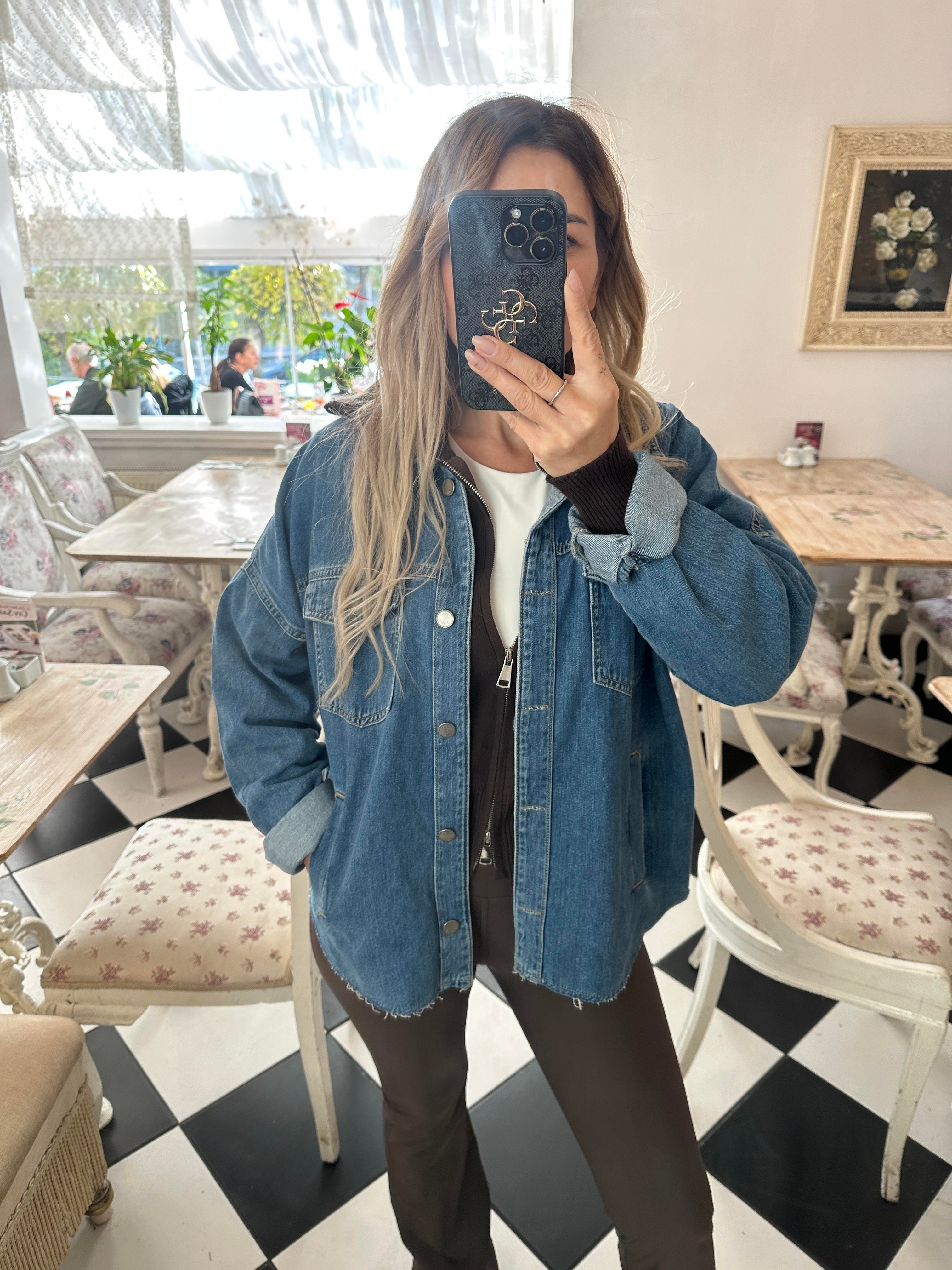 ORJ Marka Sıvama Taşlı Denim Gömlek 