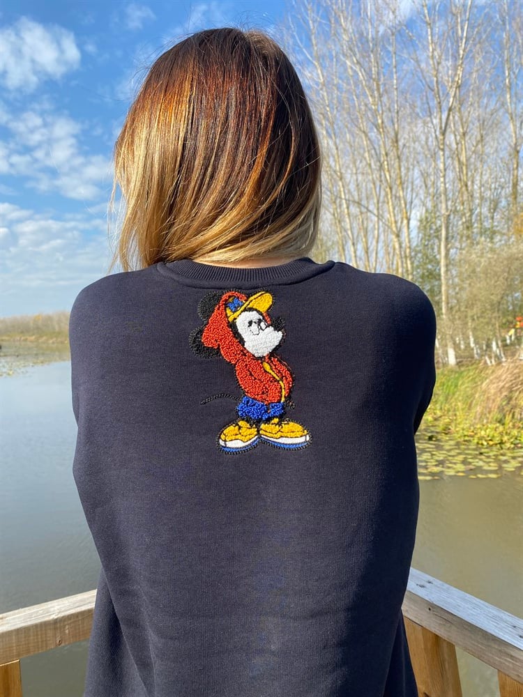 ORJ Mickey Nakış Siyah Sweat