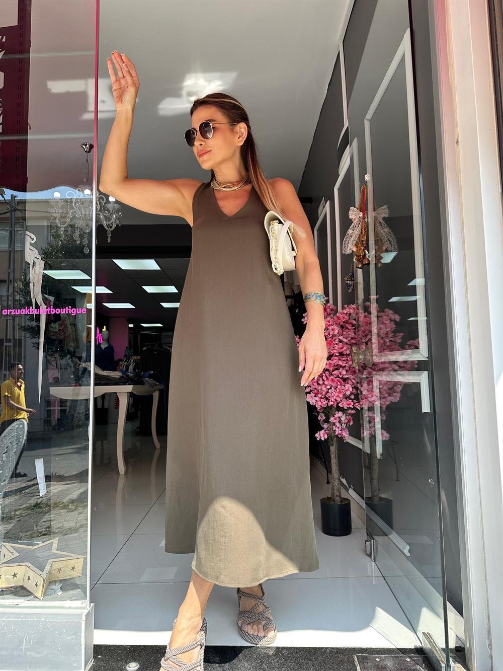 ORJ MSM Yeşil Keten Elbise 