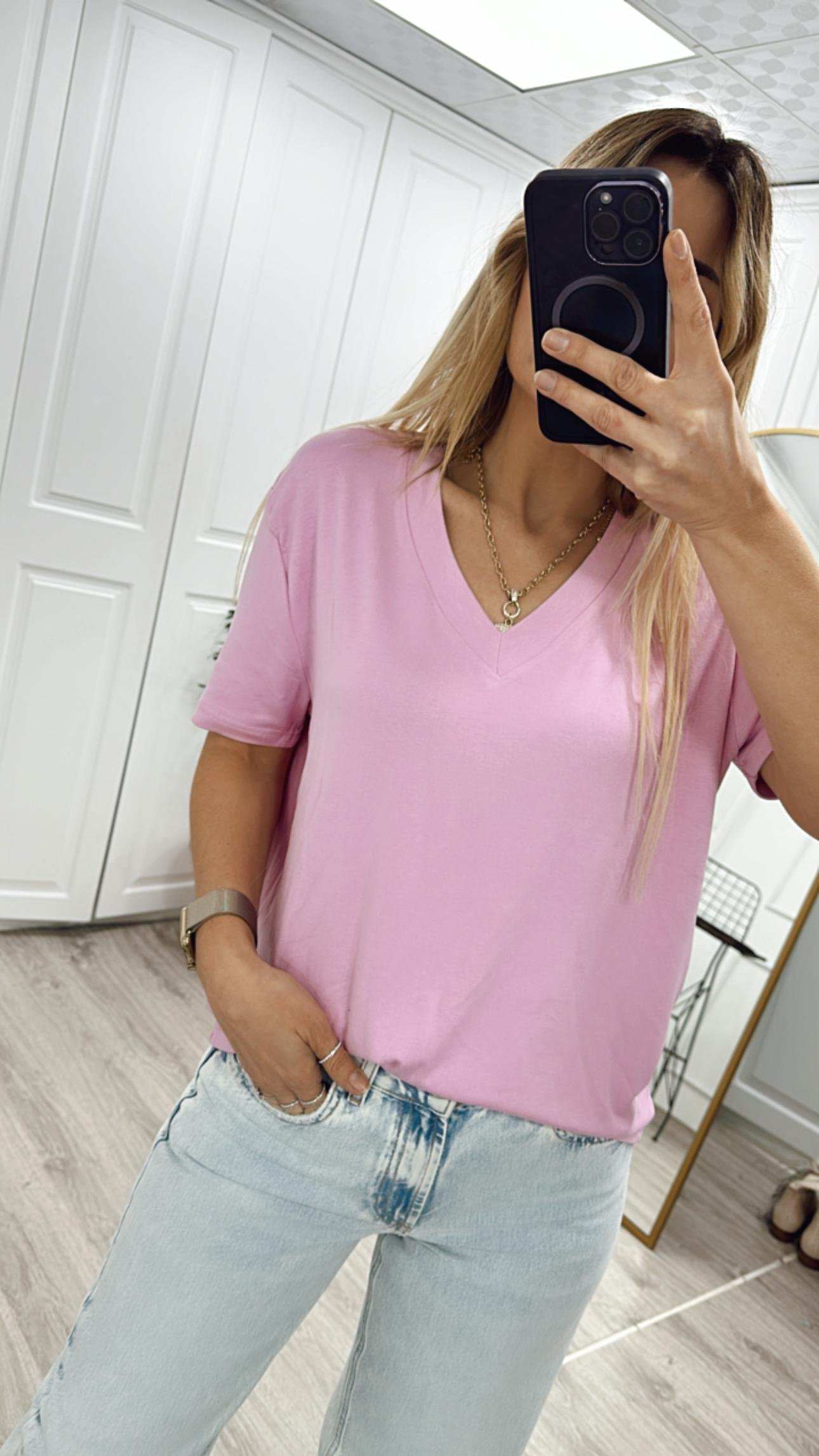 ORJ Pembe Tensel V Yaka Tshirt