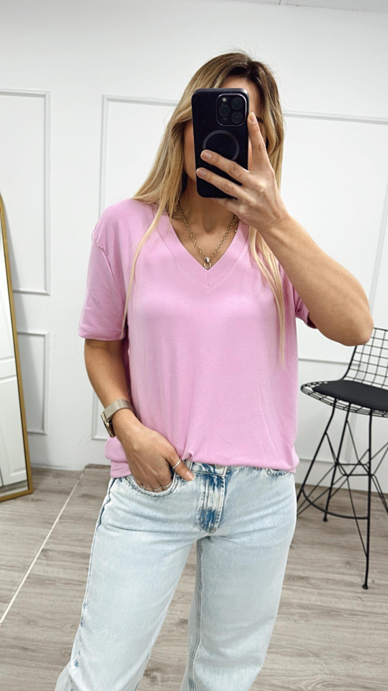 ORJ Pembe Tensel V Yaka Tshirt