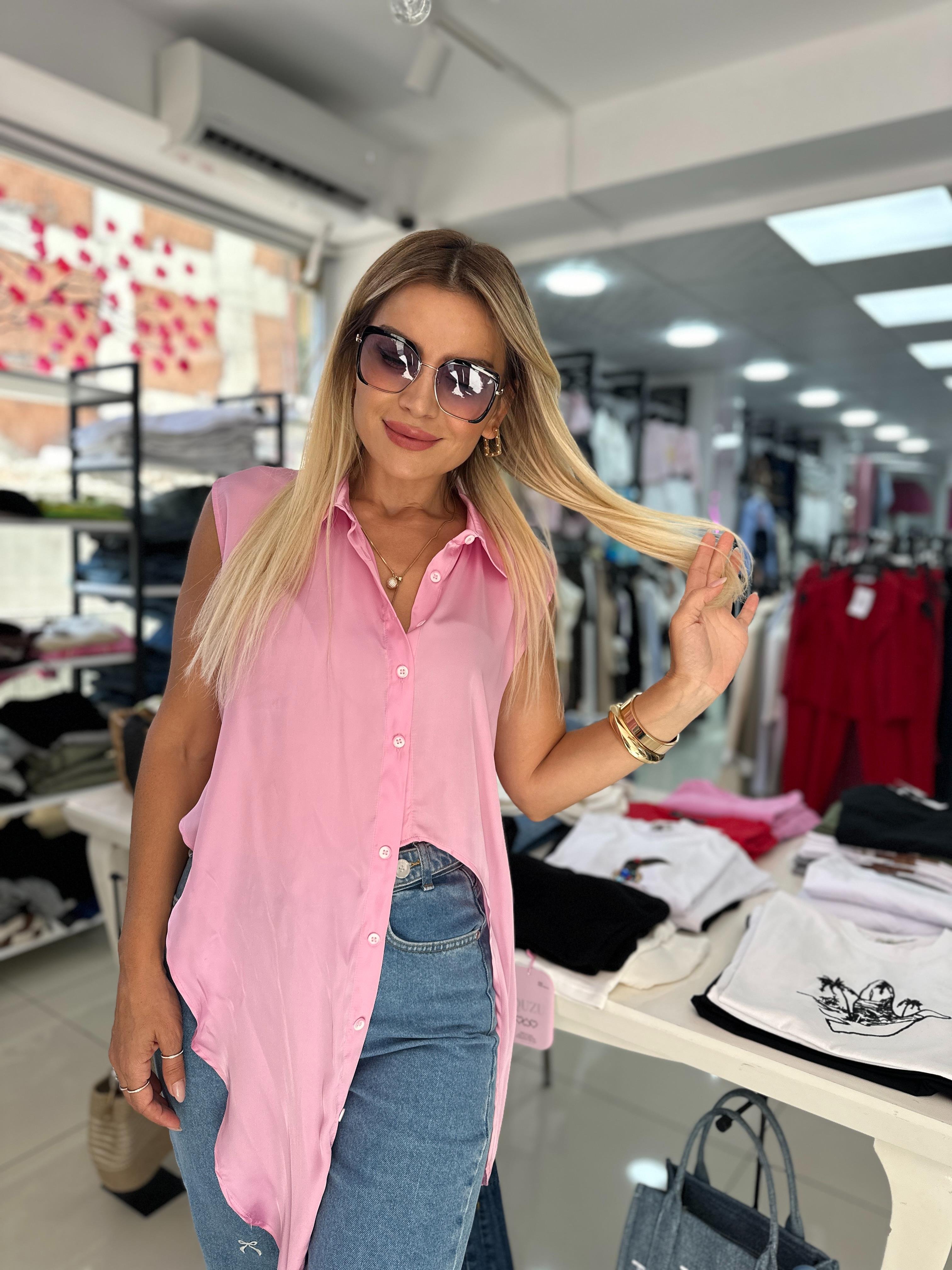 Pembe Bağlama Detaylı Gömlek 