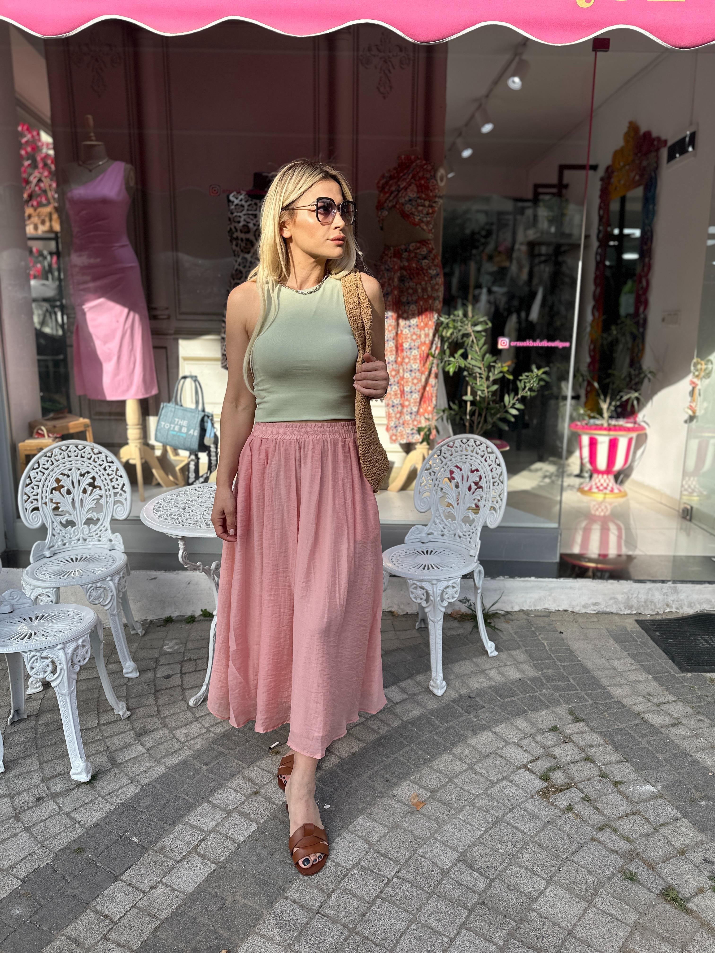 Pembe Beli Lastikli Modal Etek 