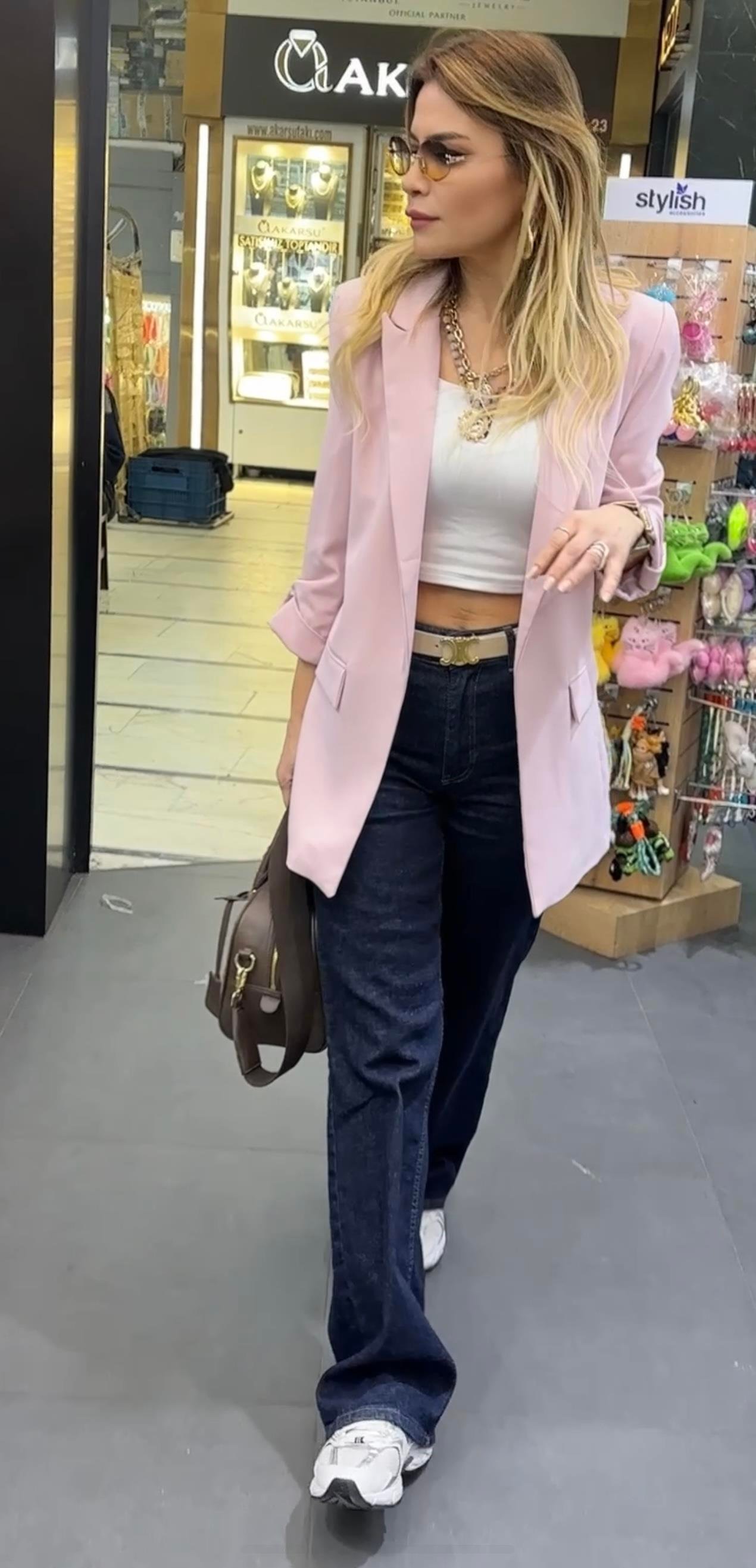 Pembe Fakir Kol Blazer Ceket 