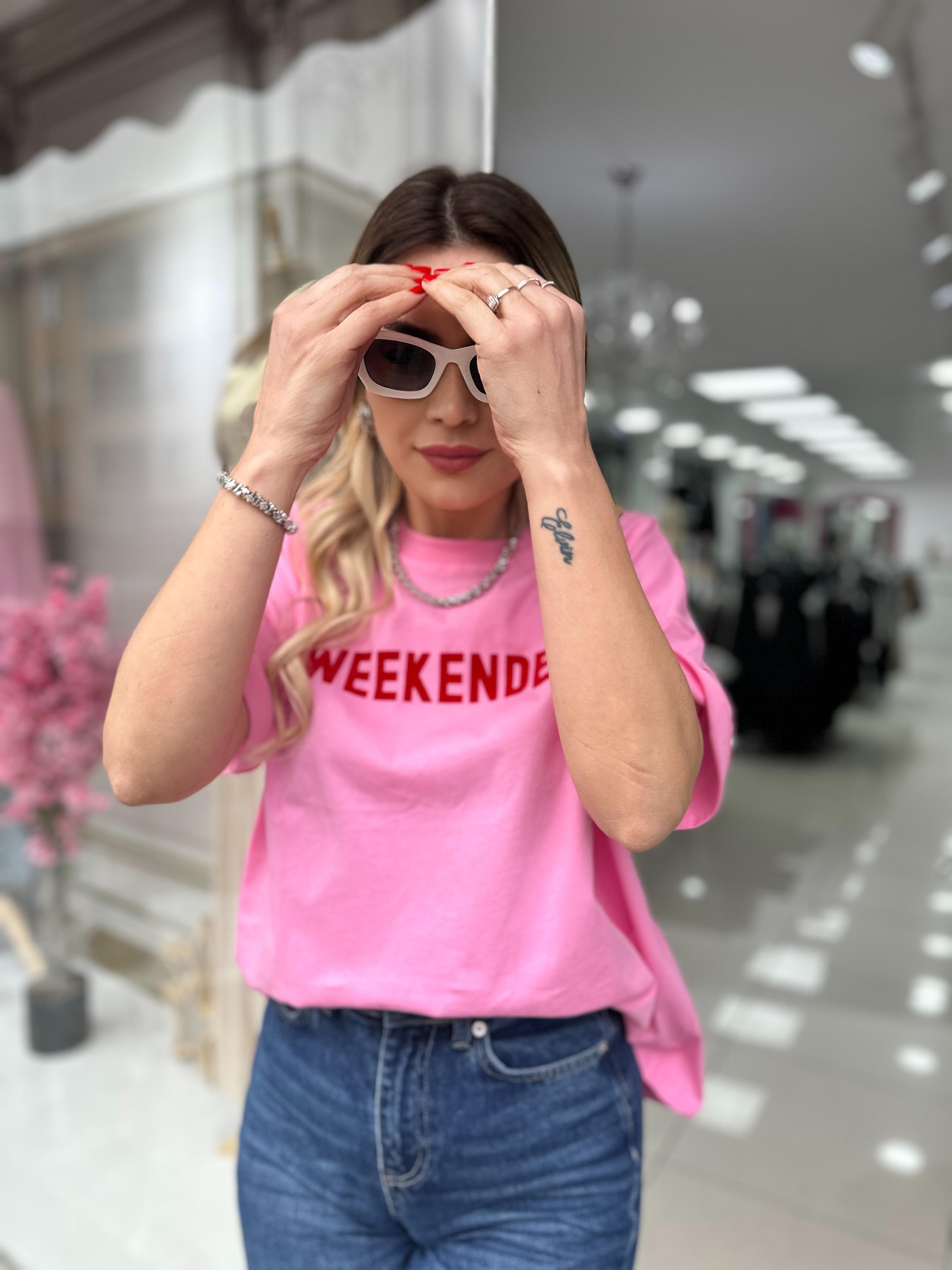Pembe Kırmızı Weekender Yazılı Tşhirt 