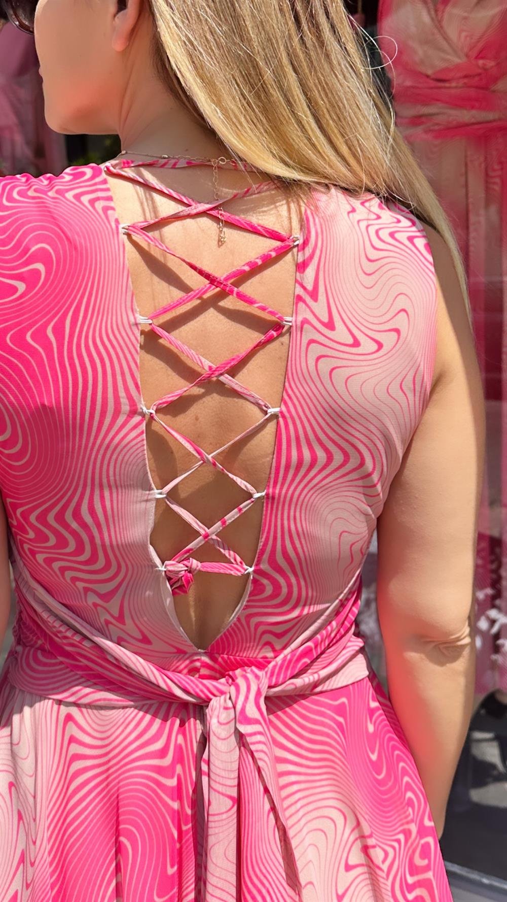 Pembe Şifon Abiye Elbise 