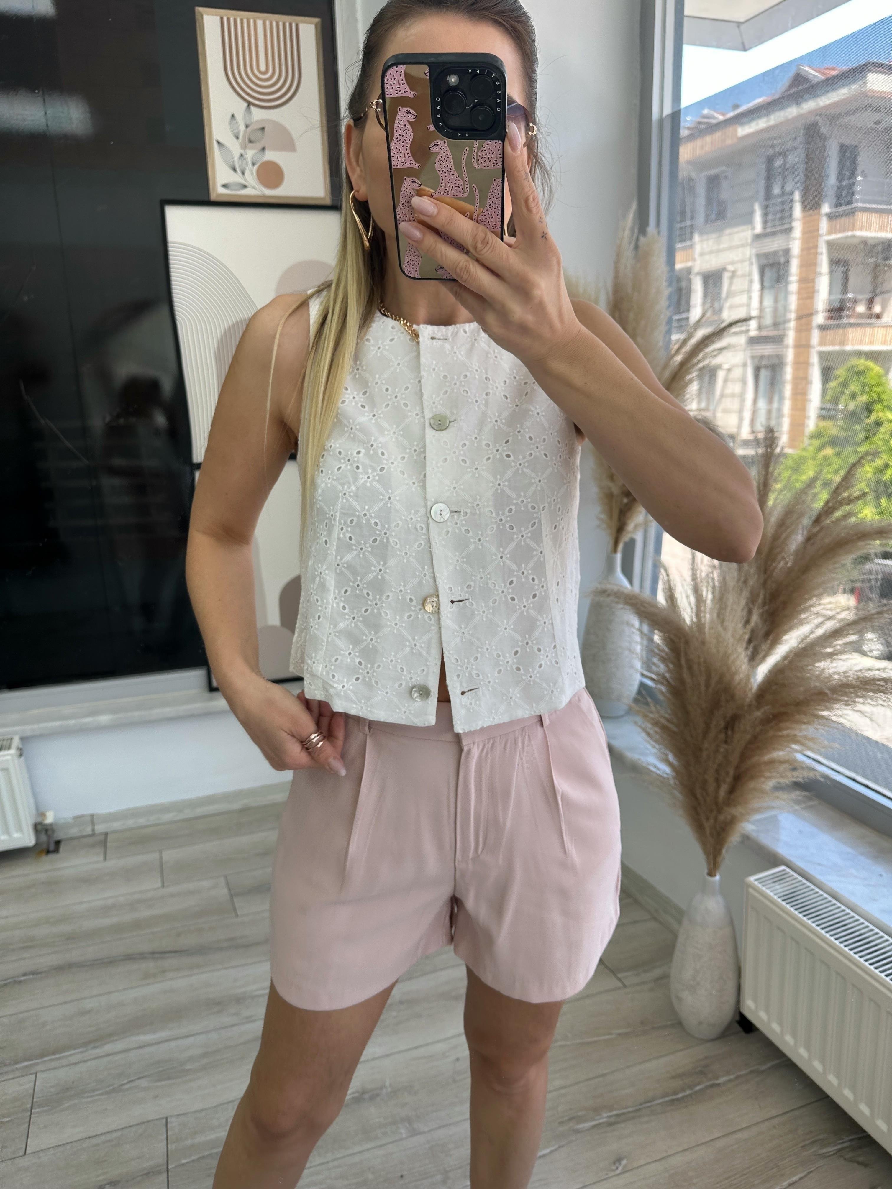 Pembe Tensel Kumaş Şort