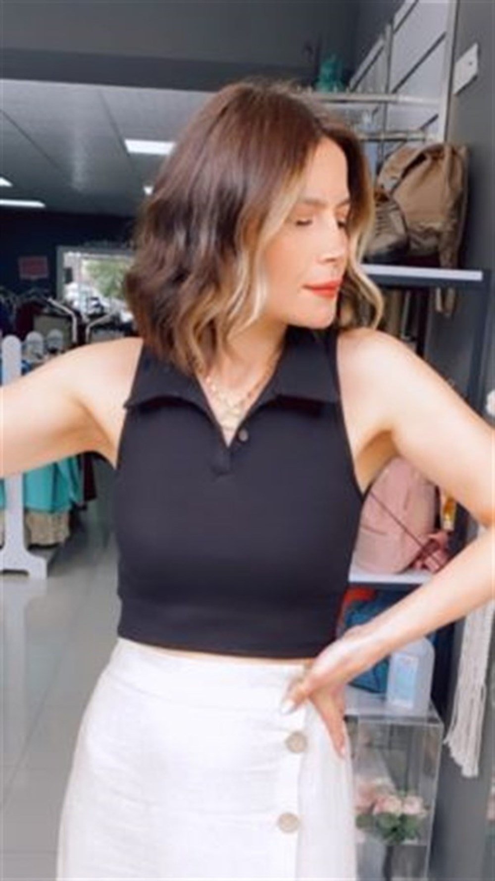 POLO YAKA SİYAH CROP