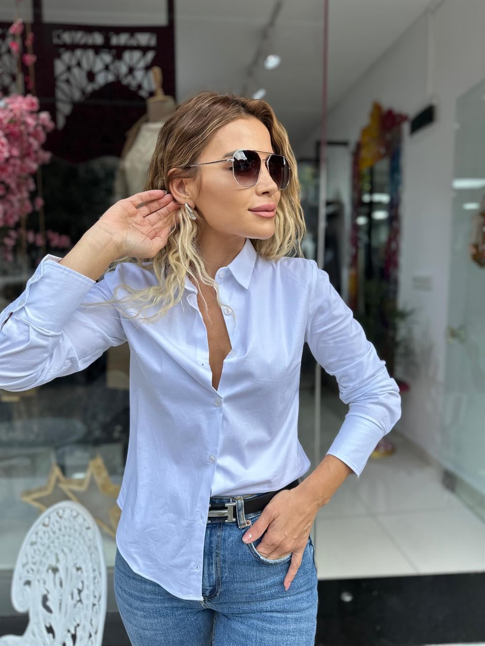 Poplin Kumaş Beyaz Gömlek 